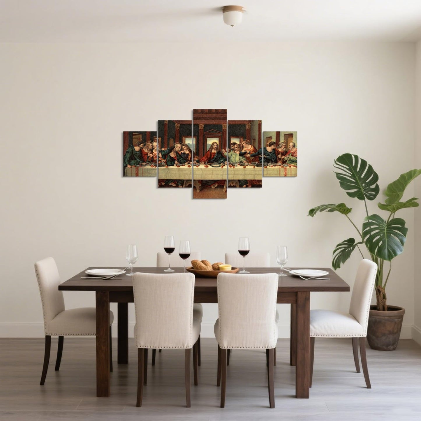 5 Piece Last Supper Wall Art Christian Wall Decor Jesus Posters Leonardo Da Vinci Dining Room Decor The Last Supper Painting for Bedroom Living Room Decor (50''W x 24''H)