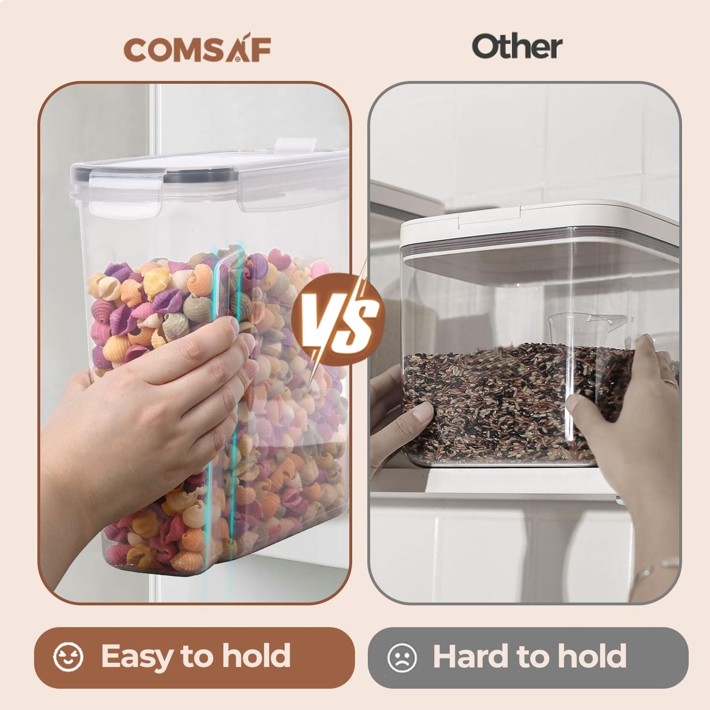 ComSaf 6.3L Cereal Storage Container Set of 2,Food Grade Airtight Plastic Storage Container,Large Cereal Dispenser Pantry Organization and Canister for Rice, Pasta, Sugar & Flour,Ideal for Home Cooks