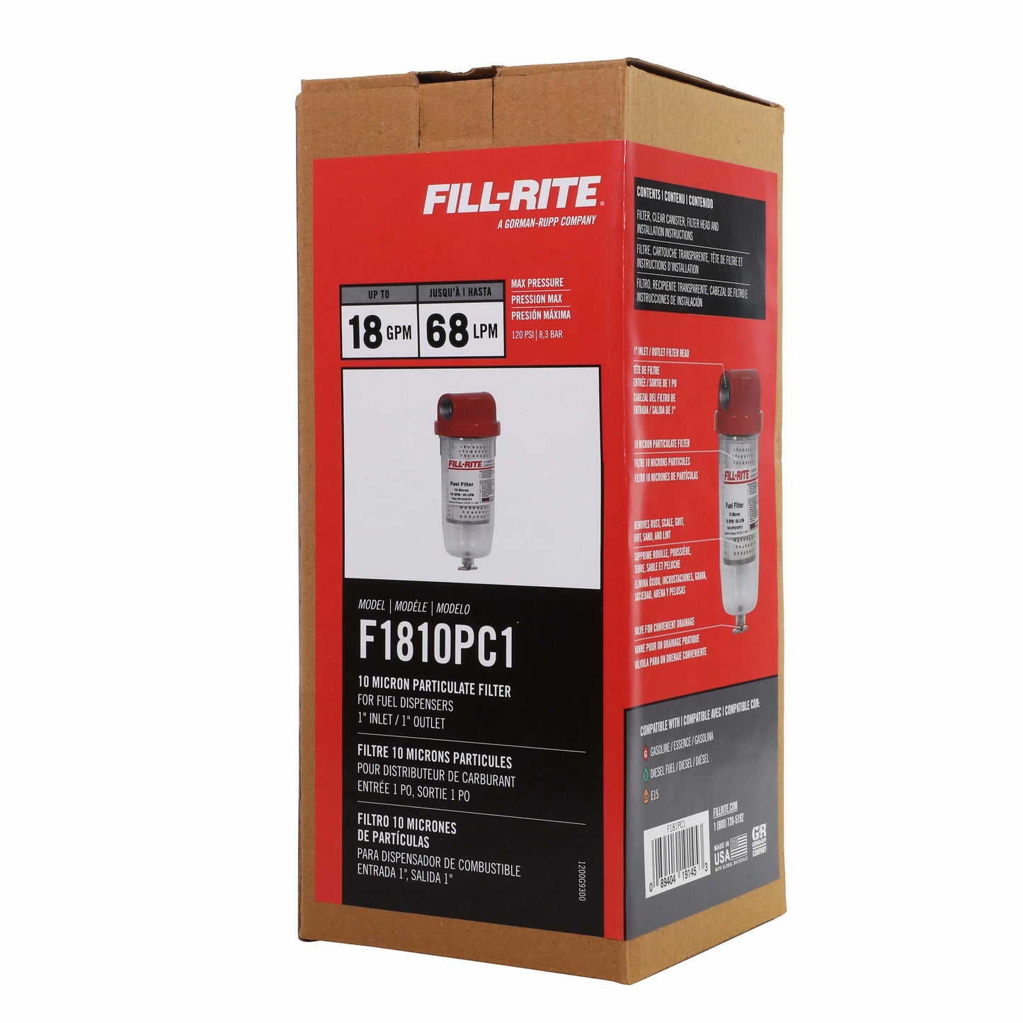 Fill-Rite FR1810PC1 10 Micron Particulate 25 GPM Clear Bowl Fuel Filter with 3/4" Filter Head