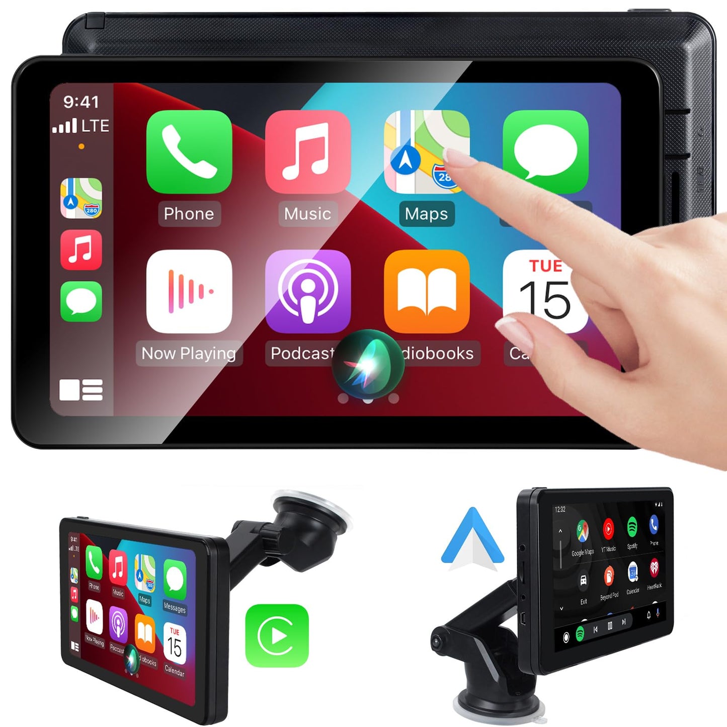 Wireless CarPlay Android Auto Screen for Car, 7" HD Touch Screen Stereo Portable Car Navigation Vedio Music Player Bluetooth Mirror Link, AirPlay, Voice Control, AUX