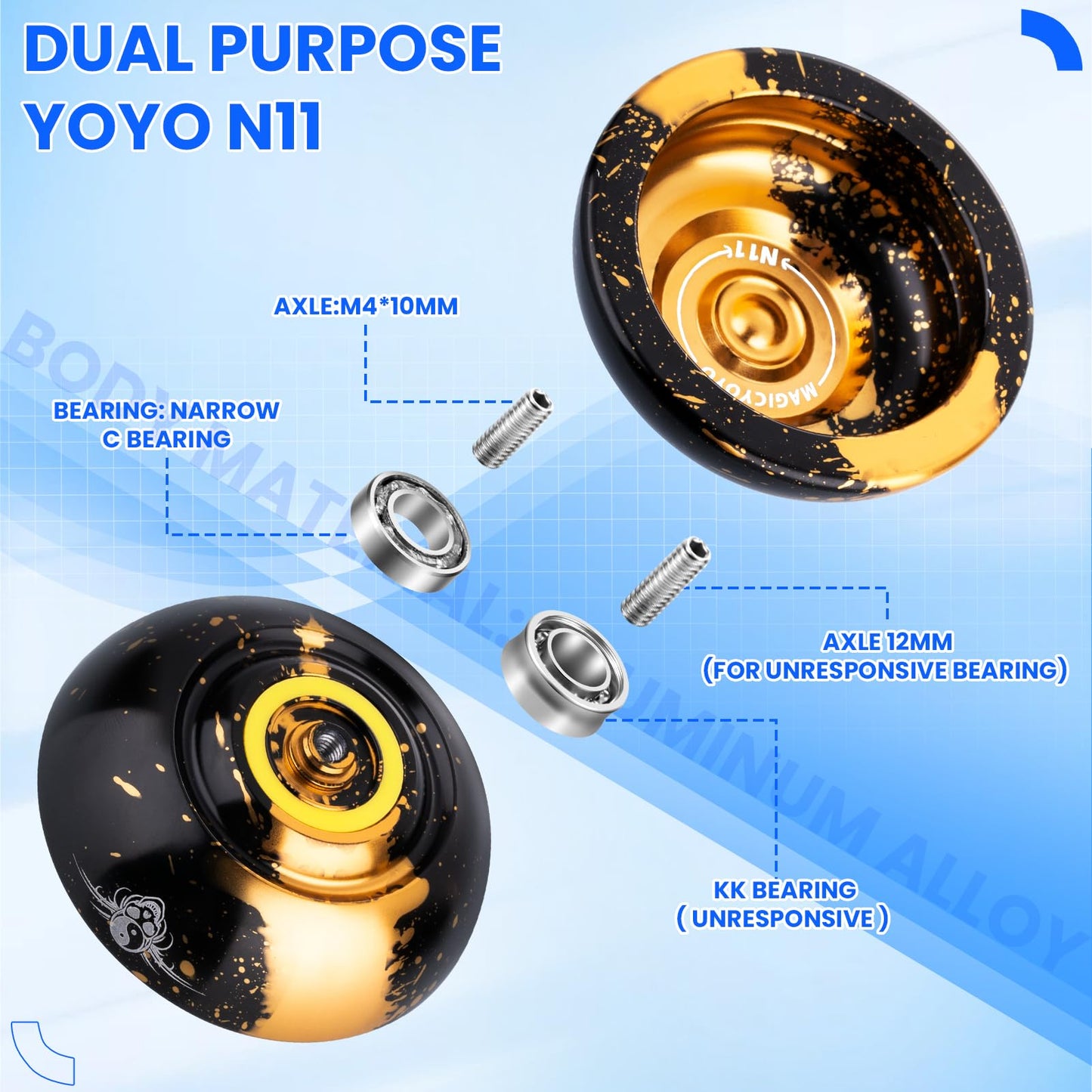 MAGICYOYO Professional Yoyo for Kids, Pack of 2 Yoyos, Unresponsive Yo Yo N11 and Responsive Yo yo K2, Dual Purpose Yo-yo for Beginner/Advanced, Extra Yoyo Case + 12 Strings + Bearing Kit