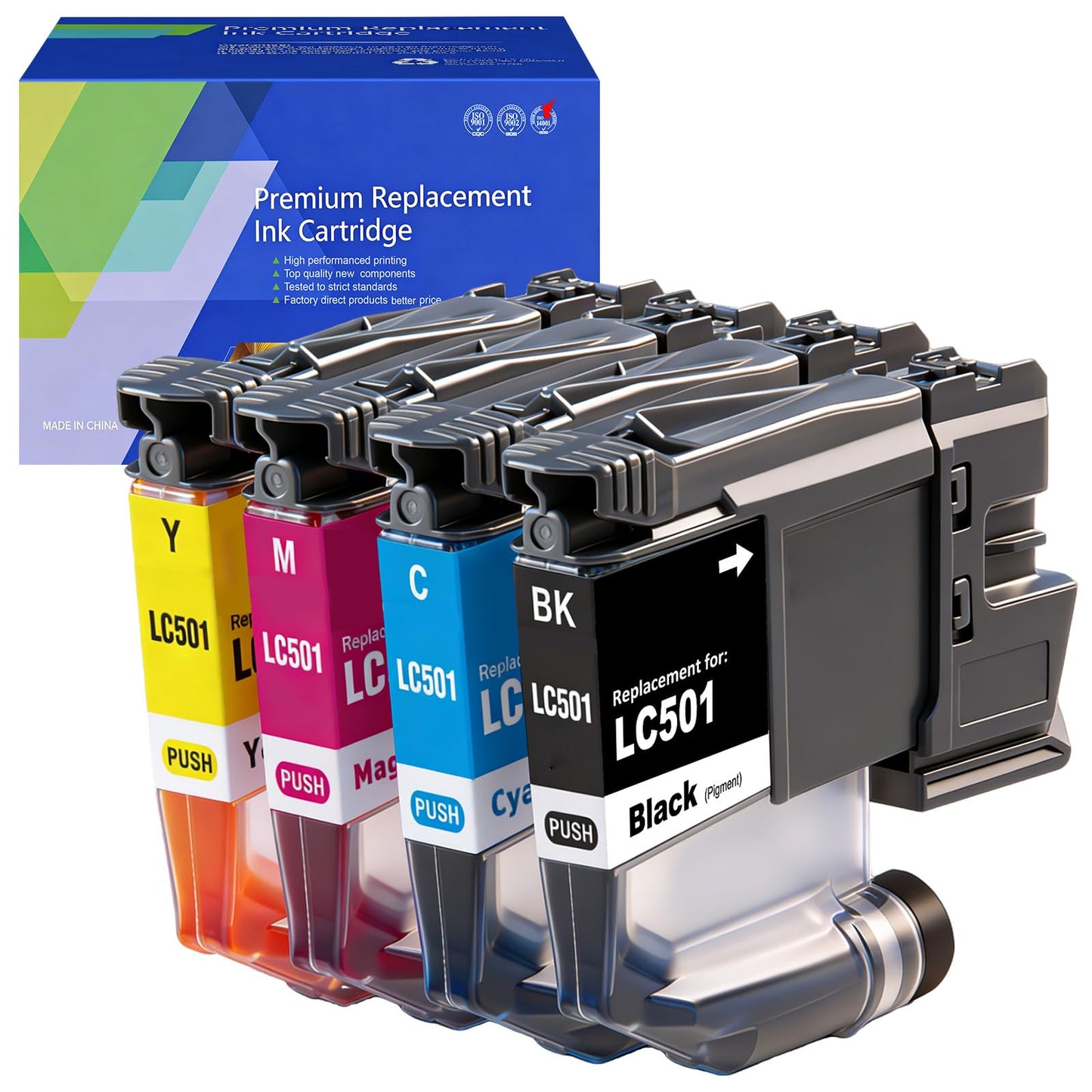 GREENPRINT LC501 LC5014PK Compatible Ink Cartridges Standard Capacity for MFC-J1260W MFC-J1360DW MFC-J1410DW Printers (4 Colors Set, Black Cyan Magenta Yellow)