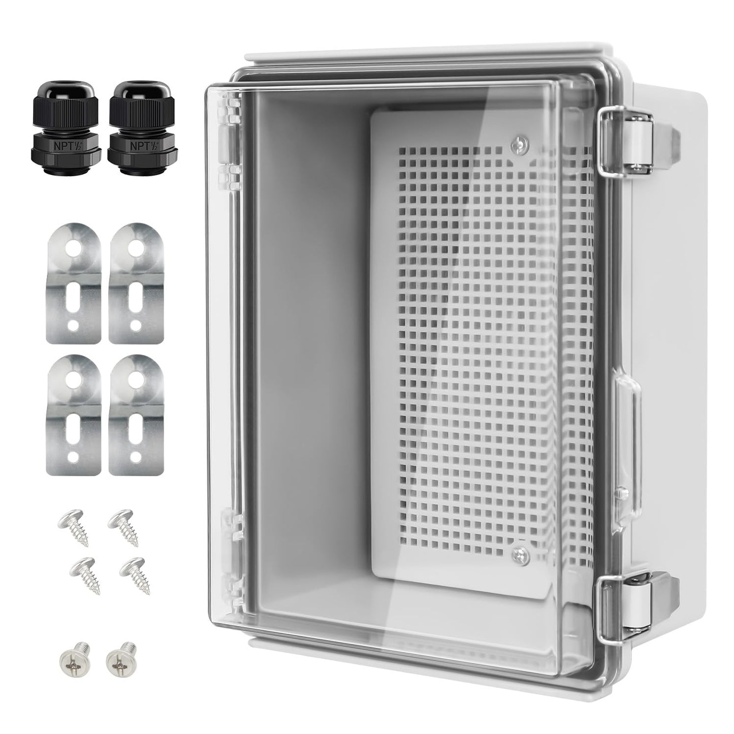 LeMotech ABS Junction Box Hinged Clear Cover Stainless Steel Latch IP67 Waterproof Enclosure with Mounting Plate Wall Bracket for Electrical Project 8.7x6.7x4.3 inch (220x170x110mm)