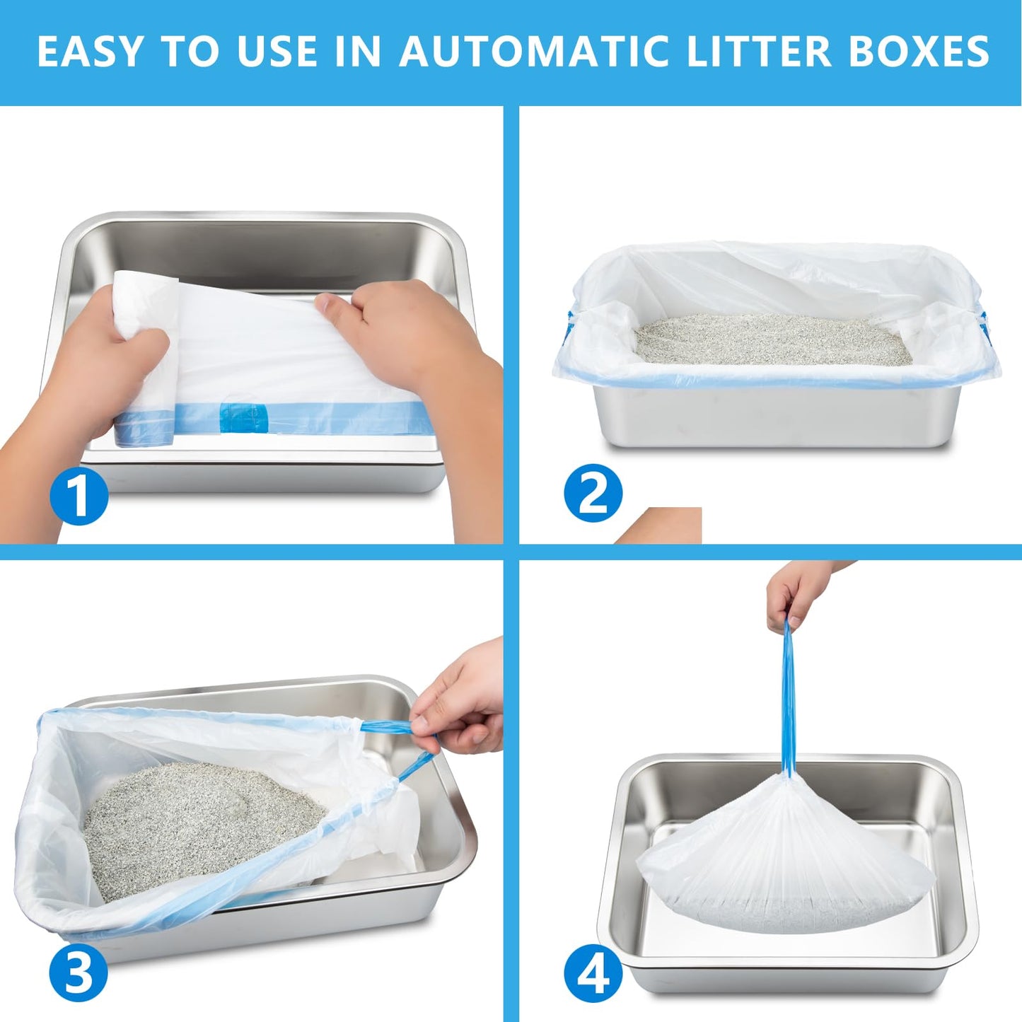 Coziley Replacement Waste Bags for Self Cleaning Litter Box, Heavy-Duty Dual Drawstring Trash Bags, 21.7"x11", Leak & Tear-Resistant, Trash Bags for Cat Litter Box Drawers, 6 Rolls (120 Bags)