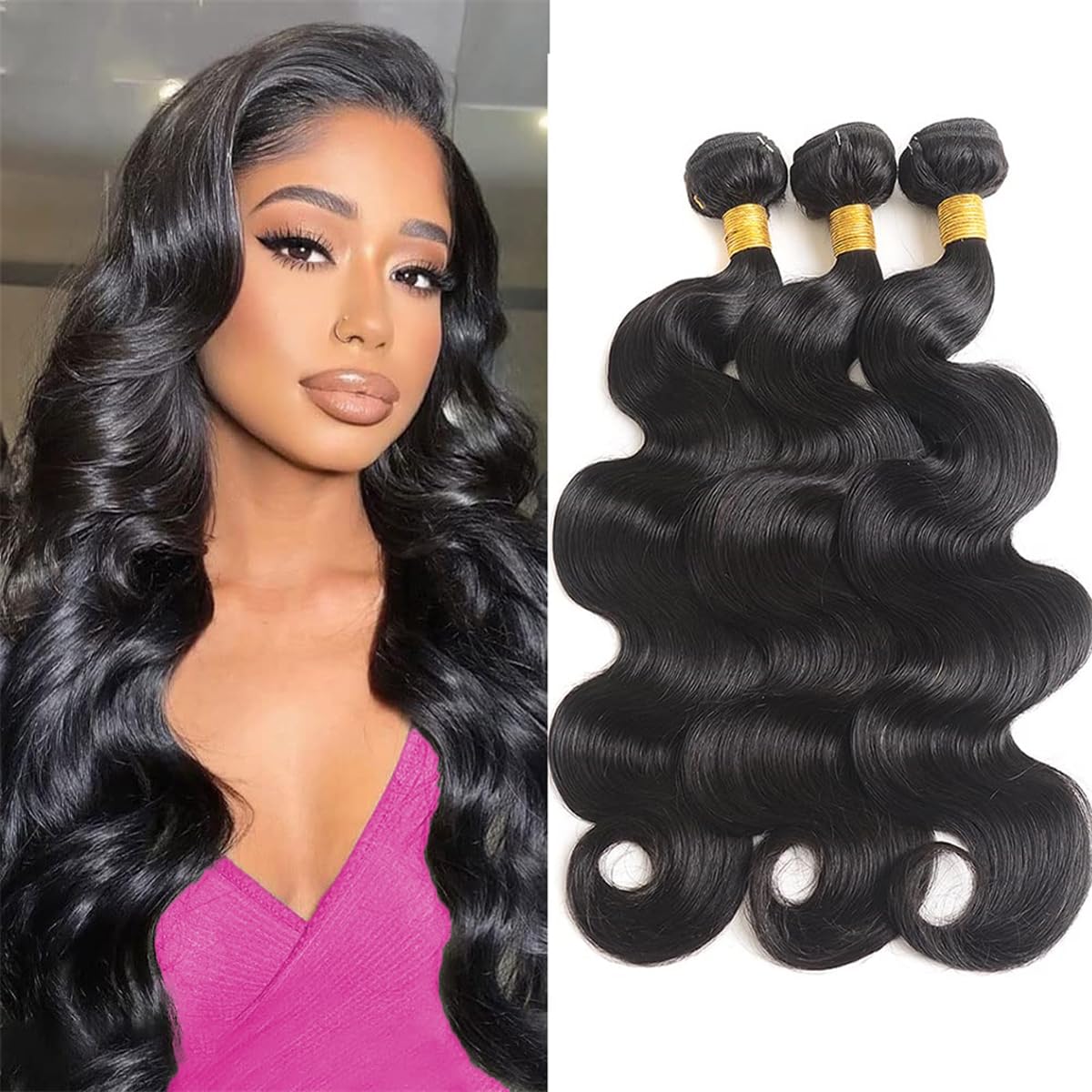 Body Wave Human Hair Bundles 14 16 18 Inch 10A Brazilian Virgin Human Hair Extensions for Women 100% Unprocessed Weave 3 Bundles Rallonge Cheveux Humain Natural Black