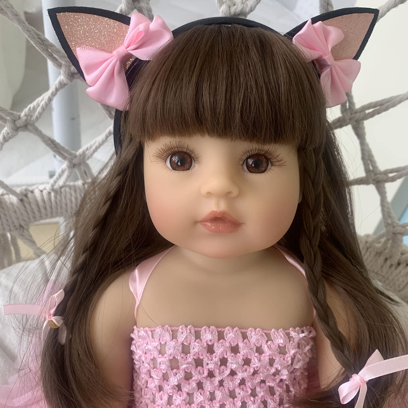 Wamdoll 22 inch 55CM Realistic Sweet Face Real Baby Size Reborn Toddler Newborn Girl Doll Crafted in Silicone Vinyl Full Body Children Birthday, Pink Yarn Skirt
