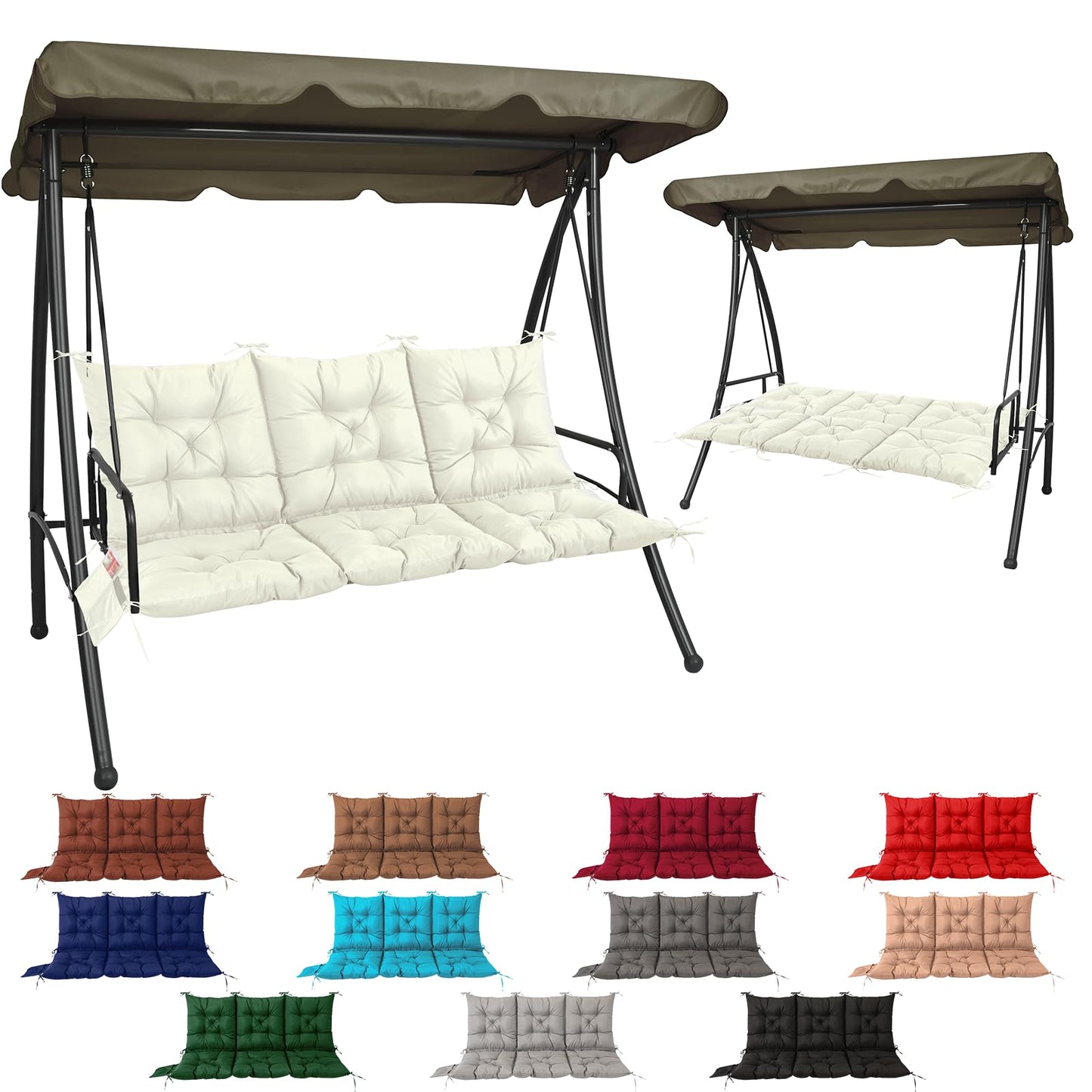3 Seat Cushion for Outdoor Swing - 60x40 inches, 4" Thick Porch Swing Cushions with Ties and Storage Bag, Soft Bench Replacement Cushions for Patio, Outdoor, Backyard and Garden (Wine Red)