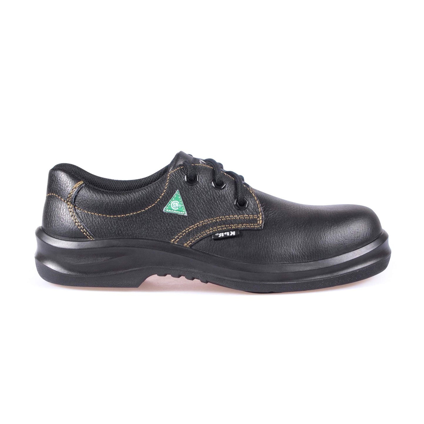 KPR Men's O010 Black Leather CSA Approved Green Triangle Comfort Oxford LACE UP Slip Resistant Safety Shoes, Men's US 10