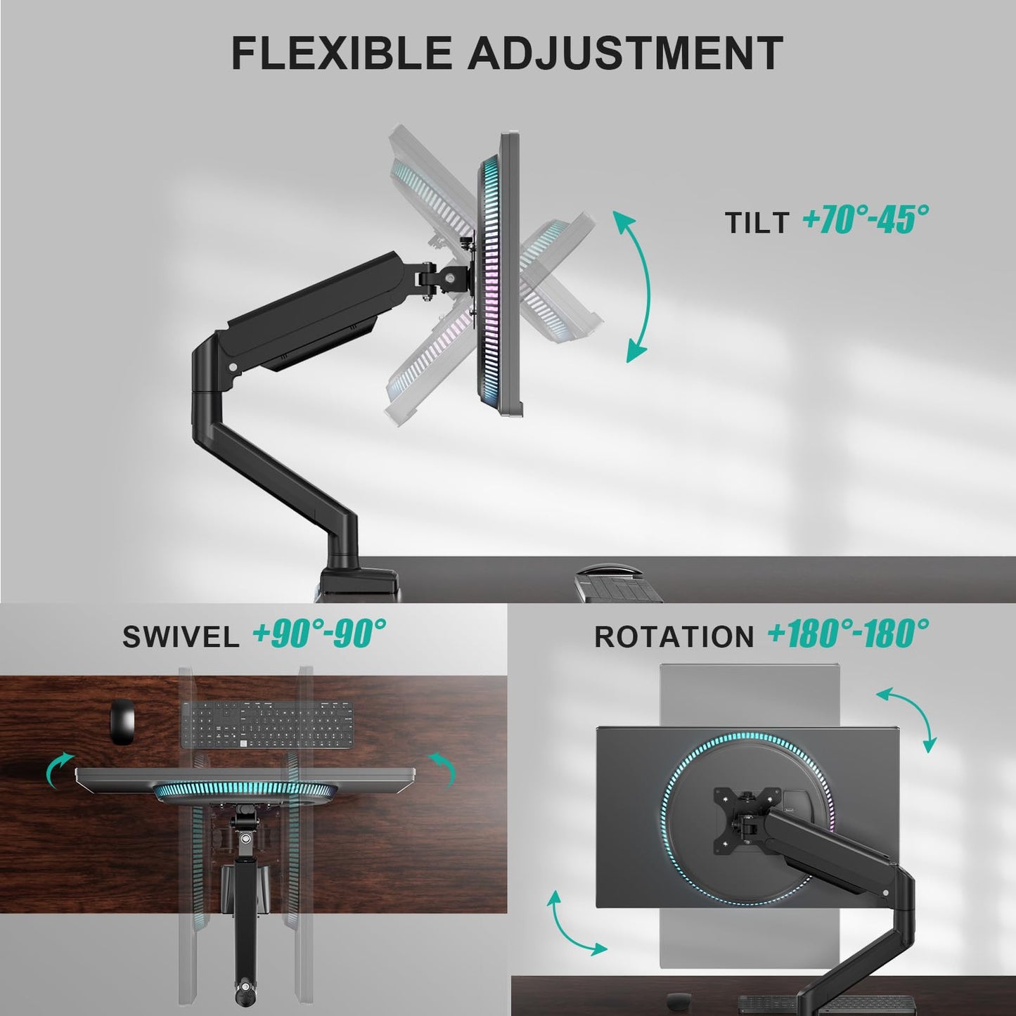 WALI Single Monitor Arm for 13-34 inch Screens, Ergonomic Monitor Mount up to 12kg/26.4lbs, Adjustable Monitor Arm Desk Mount with Clamp and Grommet Base, VESA 75/100mm (GSMP001N), Black