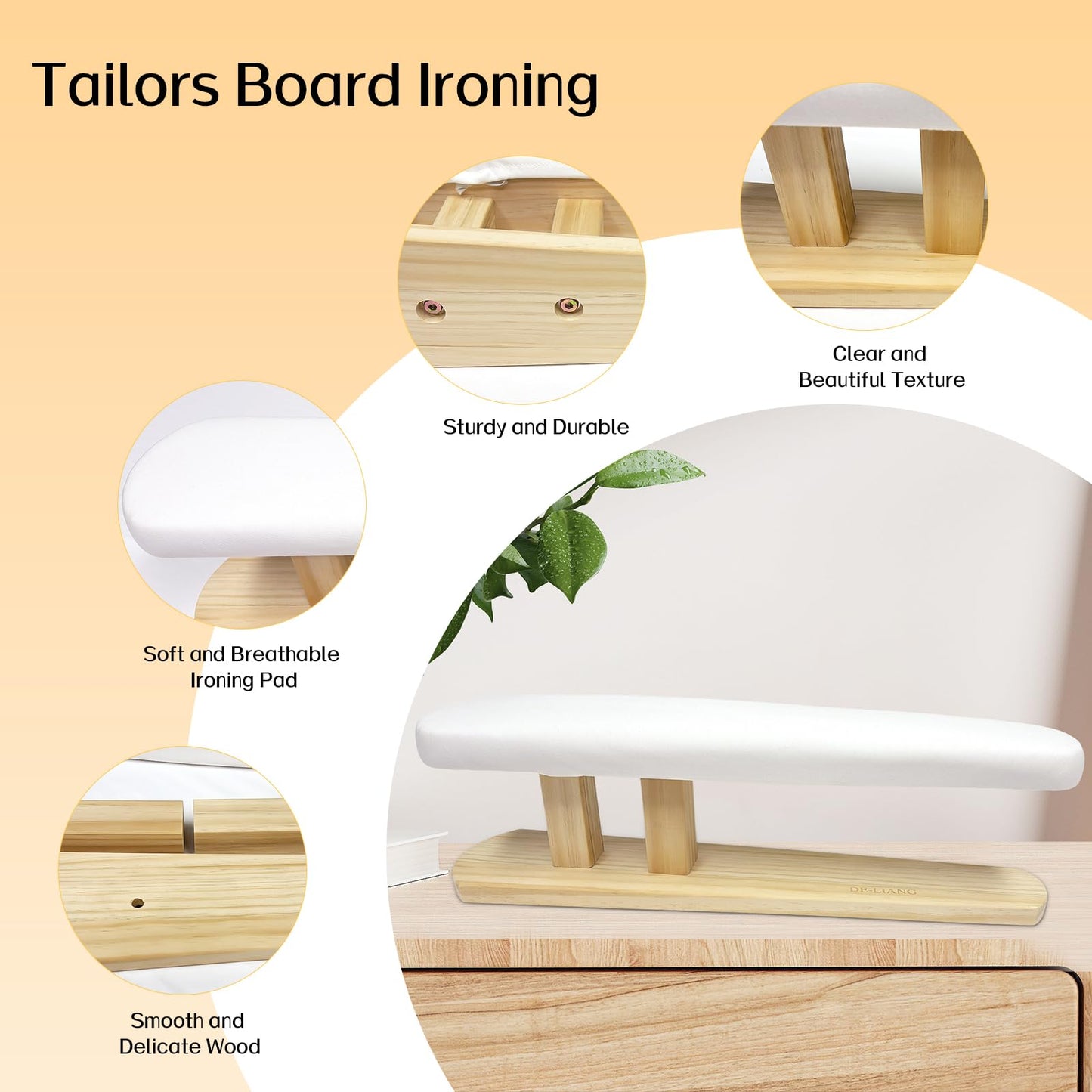 DE-LIANG Padded Chest & Sleeve Tailor Ironing Board Long with Wooden Base for Household Tools, Tailor Dress Forms, Sewing and Tailoring Studio