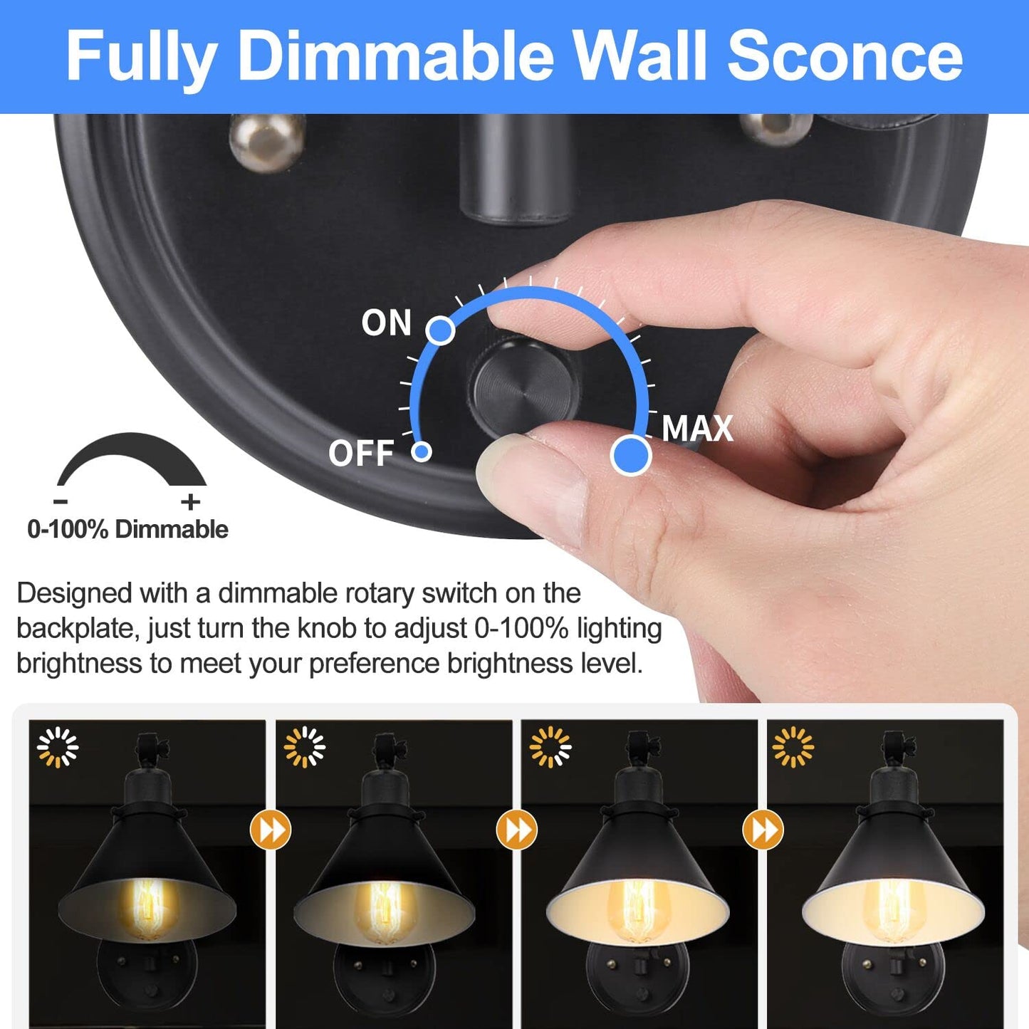 TRLIFE Wall Sconce Plug in, Dimmable Wall Sconce with Switch Swing Arm Wall Lights Plug in Wall Mounted Light with 6FT Plug in Cord(Two Arms, 1 Pack)