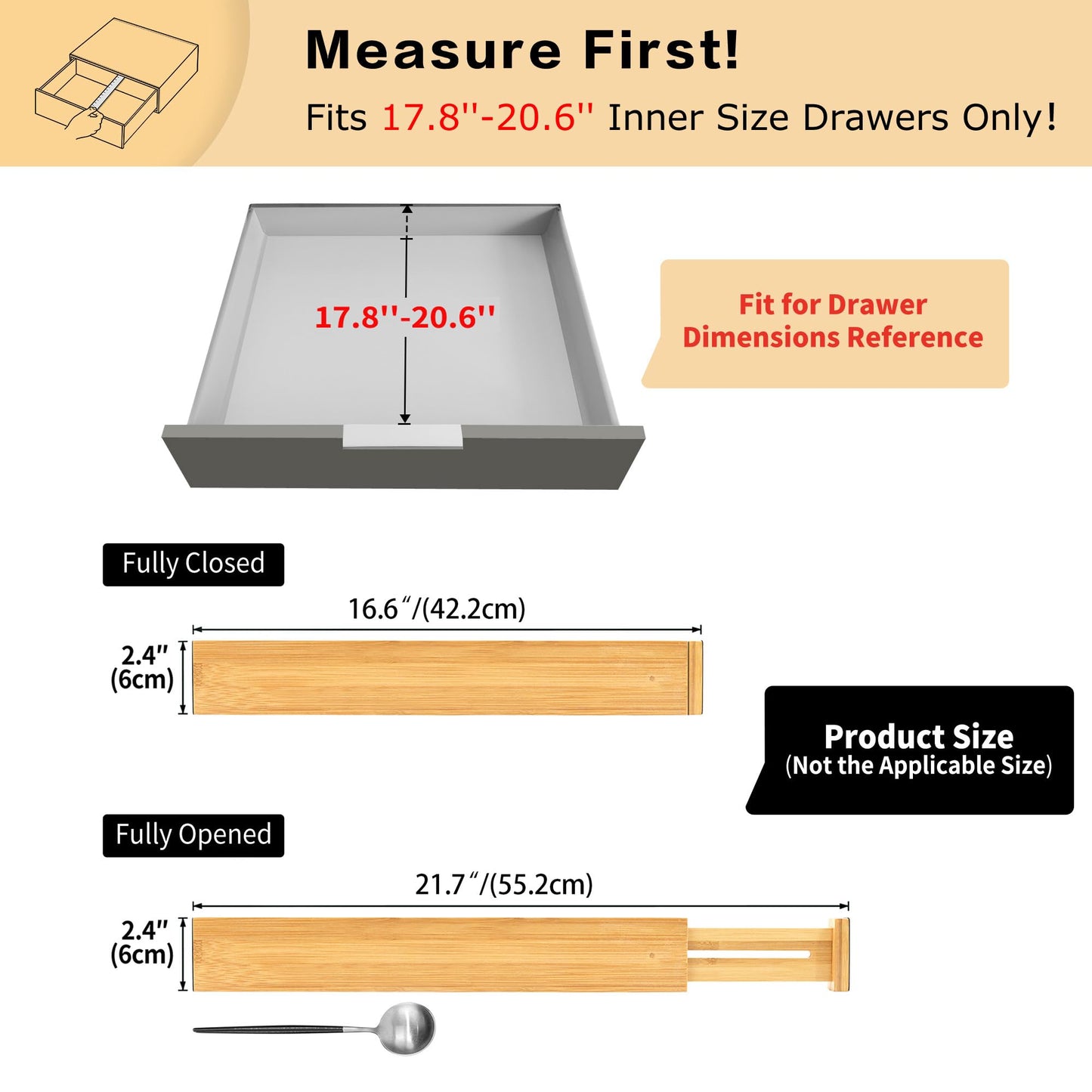 Utoplike 4 Pack Bamboo Kitchen Drawer Dividers,Adjustable Drawer Organizers,Spring Loaded,Works in Kitchen,Dresser,Bathroom,Bedroom,Drawer,Desk