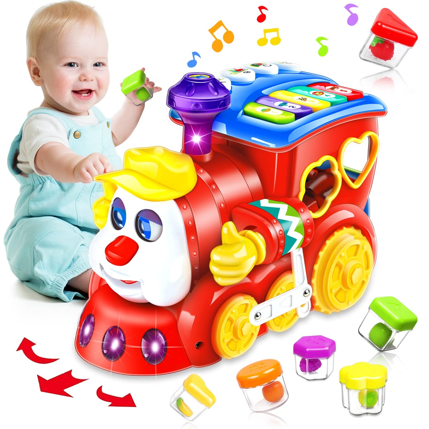 Baby Toys for 1 Year Old Boys Girls Gift Musical Train Infant Toddler Toys 6-12 12-18 Months Early Educational Crawling Learning with Blocks/Light Christmas Birthday Son Gifts for 6 8 9 10 12 Month