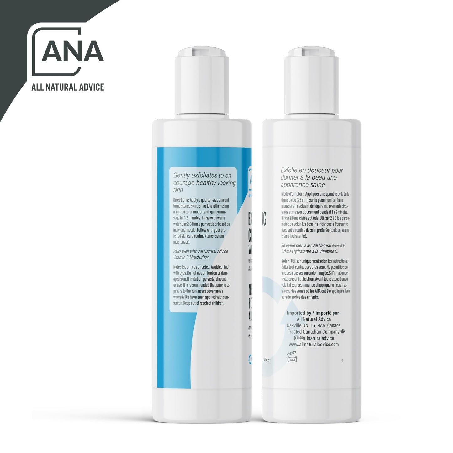 All Natural Advice Exfoliating Cleanser, 118 mL with Organic Botanicals, AHA BHA Exfoliant, Glycolic Acid, Salicylic Acid, MSM & Aloe | Exfoliating Face Wash & Pore Minimizer | Canadian Skin Care