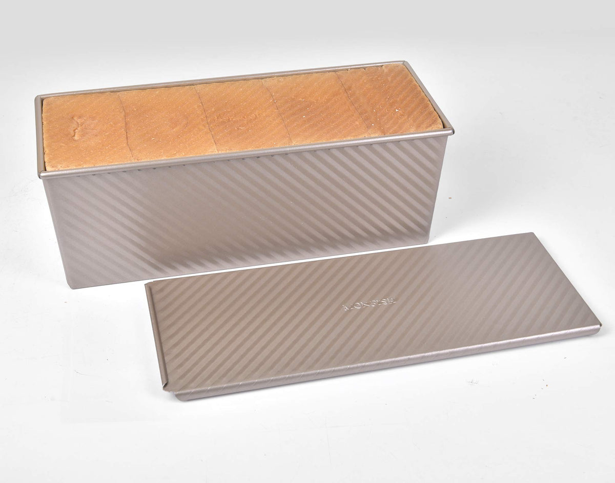Monfish Loaf Pan w Lid Pullman Bread Pan 2.2lb Dough Aluminumed Steel Commercial Grade Non Stick Loaf Baking Pan (13.385X5.3X4.72INCH)