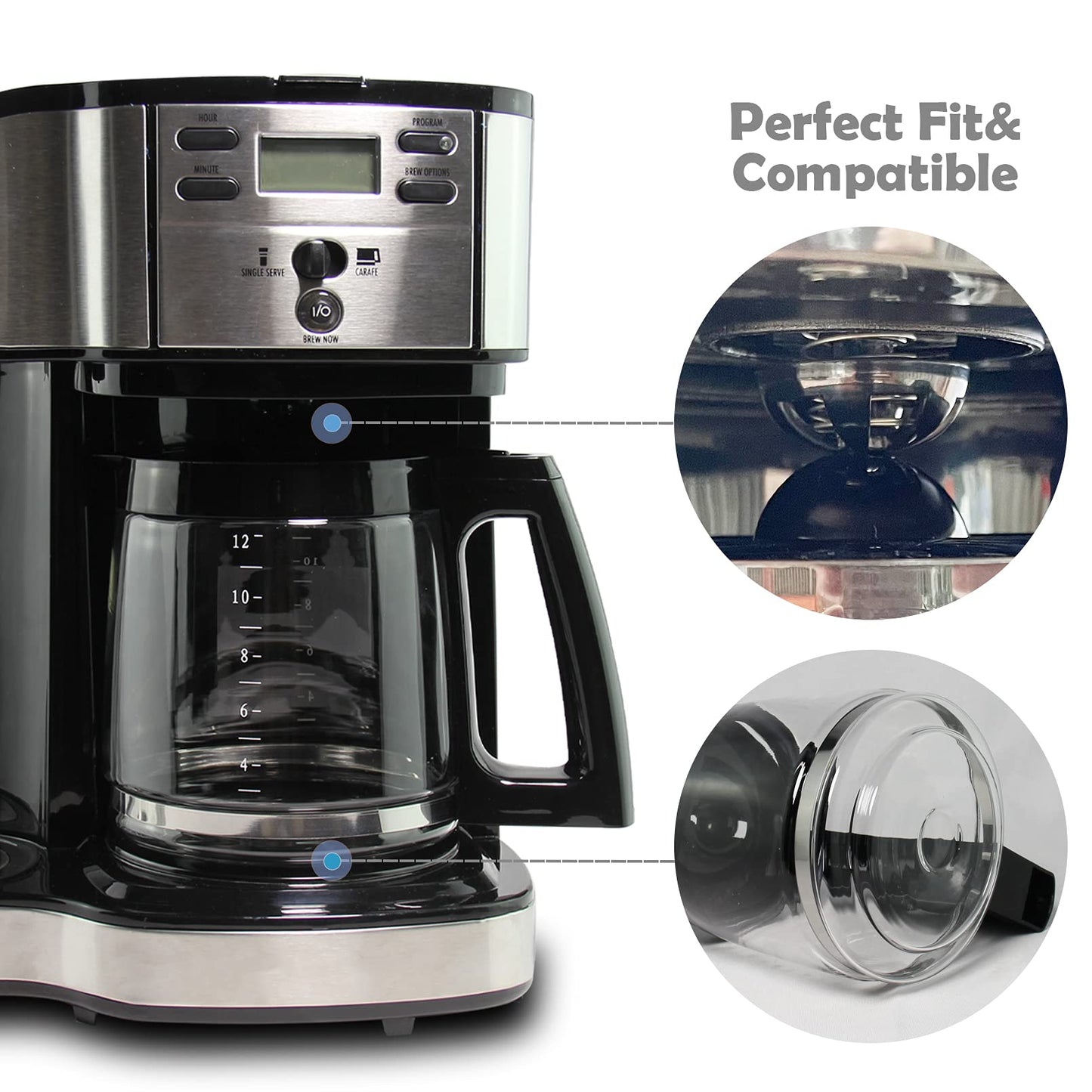 12-Cup Replacement Glass Carafe Pot Compatible with Hamilton Coffee Maker Models 46310, 49976, 49966, 49350, 49957, 49954, 49933, 49980A, 49980Z, 49983, 49618, 46300, 49950