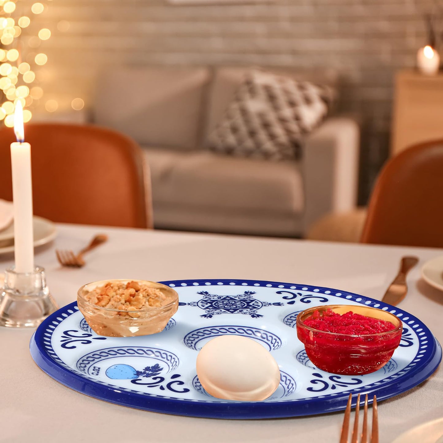 Jingmore 6 Pack Passover Decorations Seder Plates Plastic Pesach Plate Passover Seder Dish for Pesach Feast Party Favors 10 Inch (Blue Renaissance)