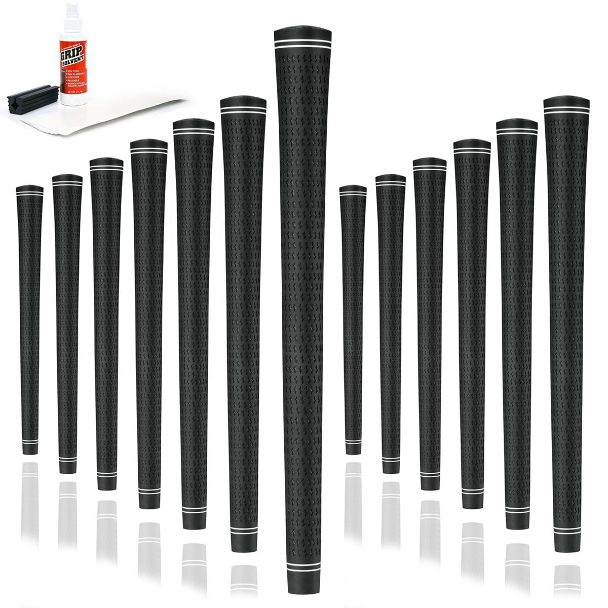Karma Revolution Jumbo (+1/16") Golf Grip Kit with Grip Tape, Solvent, Rubber Vise Clamp, 13 Black No Alignment Necessary Easy Installation All-Weather Performance Replacement 360 Golf Grips for Men