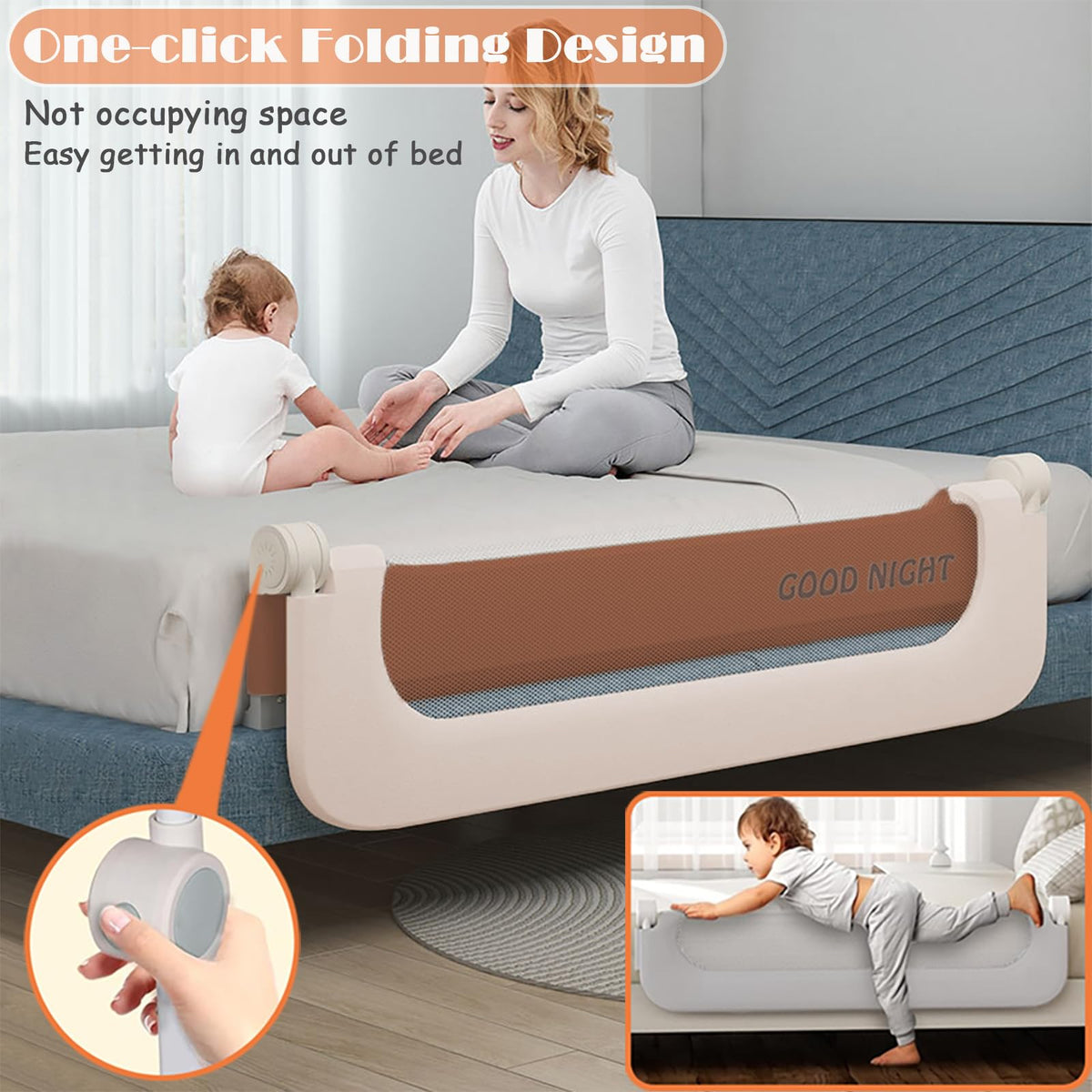 Foldable Baby Bed Rail for Toddlers, Adjustable Height Baby Bed Rail Guard Swing Down Baby Bed Safety Side Rails,Portable Bed Rails Guard Bumper for Full Queen King Size