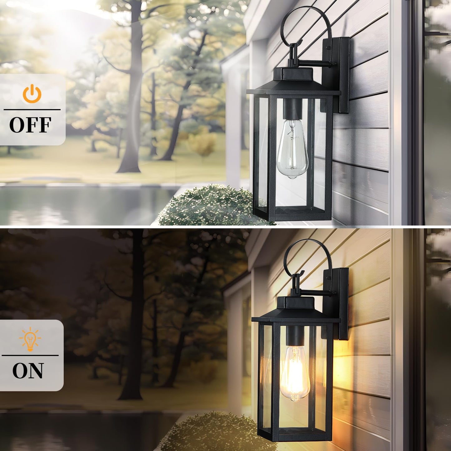 Large Outdoor Wall Light Fixture Exterior 1Pack, 16.5" Waterproof Front Porch Light Outdoor Wall Sconce with Tempered Glass, Anti-Rust E26 Modern Black Outside Lighting for House Patio Garage, 1Pack