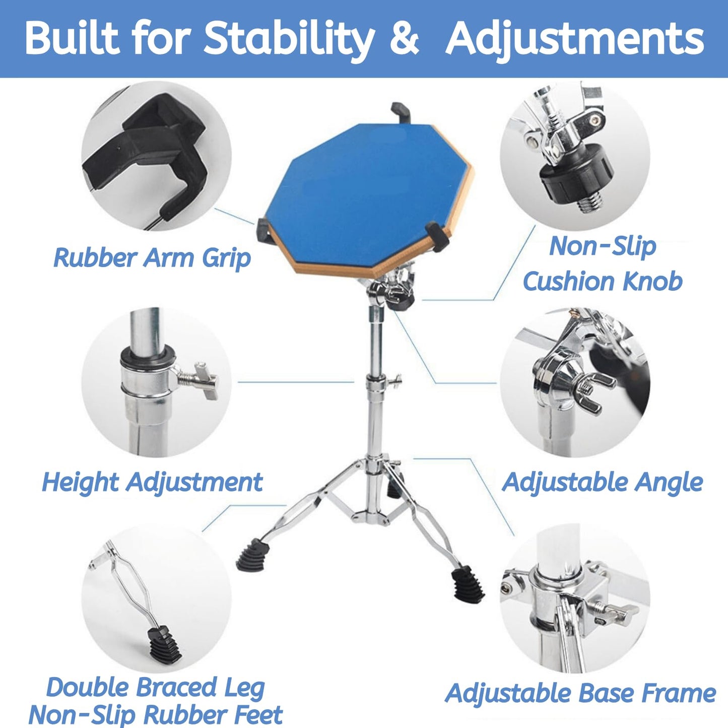 YOUEON Snare Drum Stand with Drum Sticks Holder, Double Braced Tripod Snare Stand Fit for 10 to 14 Inch Snare Drum, Drum Pad, Adjustable Height 14.5 to 23 Inches for Drum Beginners, Lightweight