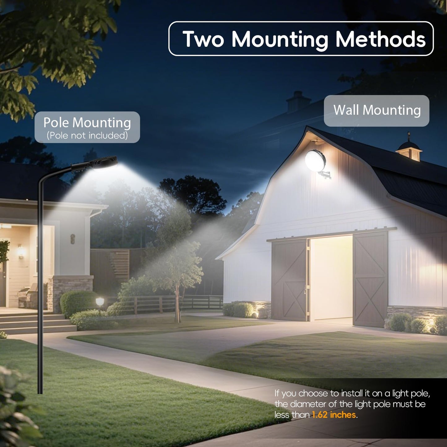 MOONTIP LED Barn Light 2 Pack 150W 20000LM Dusk to Dawn Outdoor Lighting, LED Yard Light Outdoor with 150° Adjustable Photocell, 6500K Daylight, IP66 Waterproof Area Street Light for Garage Warehouse