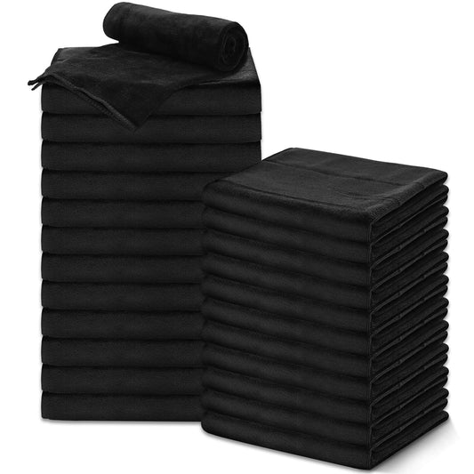 24 Pack Salon Towels, Microfiber Barber Towel Bulk, (16x29 inches) Hair-Drying Cloth Super Soft Black Hand Cloths for Gym, Bath, Spa Use and Home Beauty Care (Not Bleach Proof)