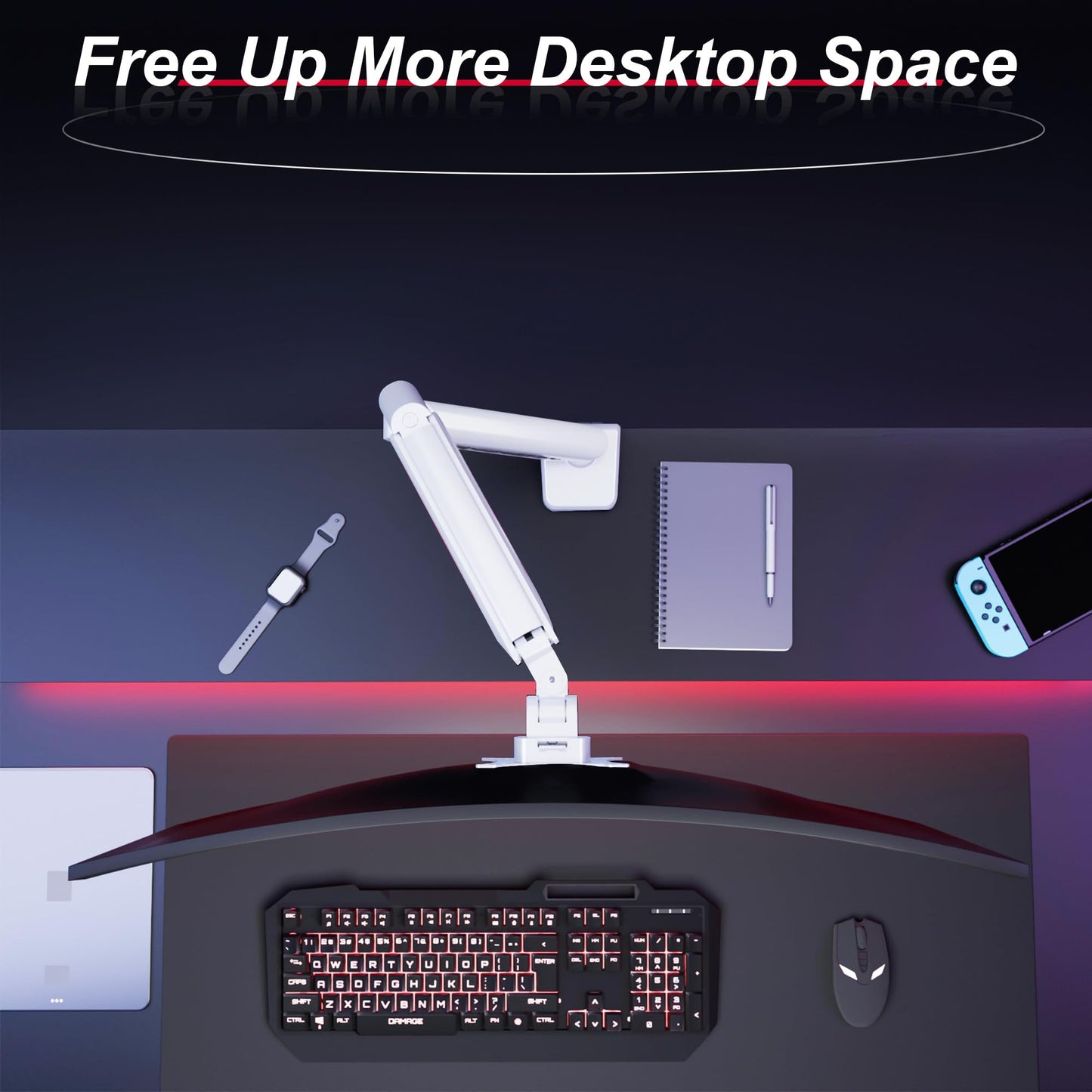 Fydeamer Monitor Arm, Gas Spring Monitor Stand for 17-35 Inch Screens up to 24.3 lbs, Adjustable Monitor Mount with C-Clamp & Grommet Base, Ergonomic Computer Monitor Mount (Single Arm White)
