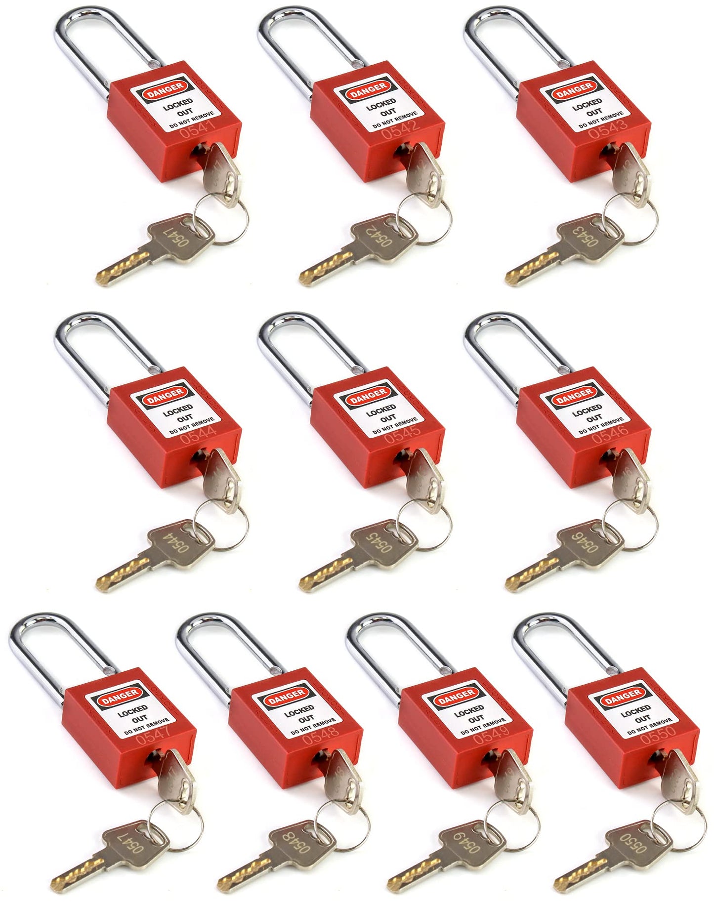 QWORK Lockout Tagout Locks, Safety Padlock, 10 Padlocks with 20 Keys, for Lock Out Tag Out Stations and Devices