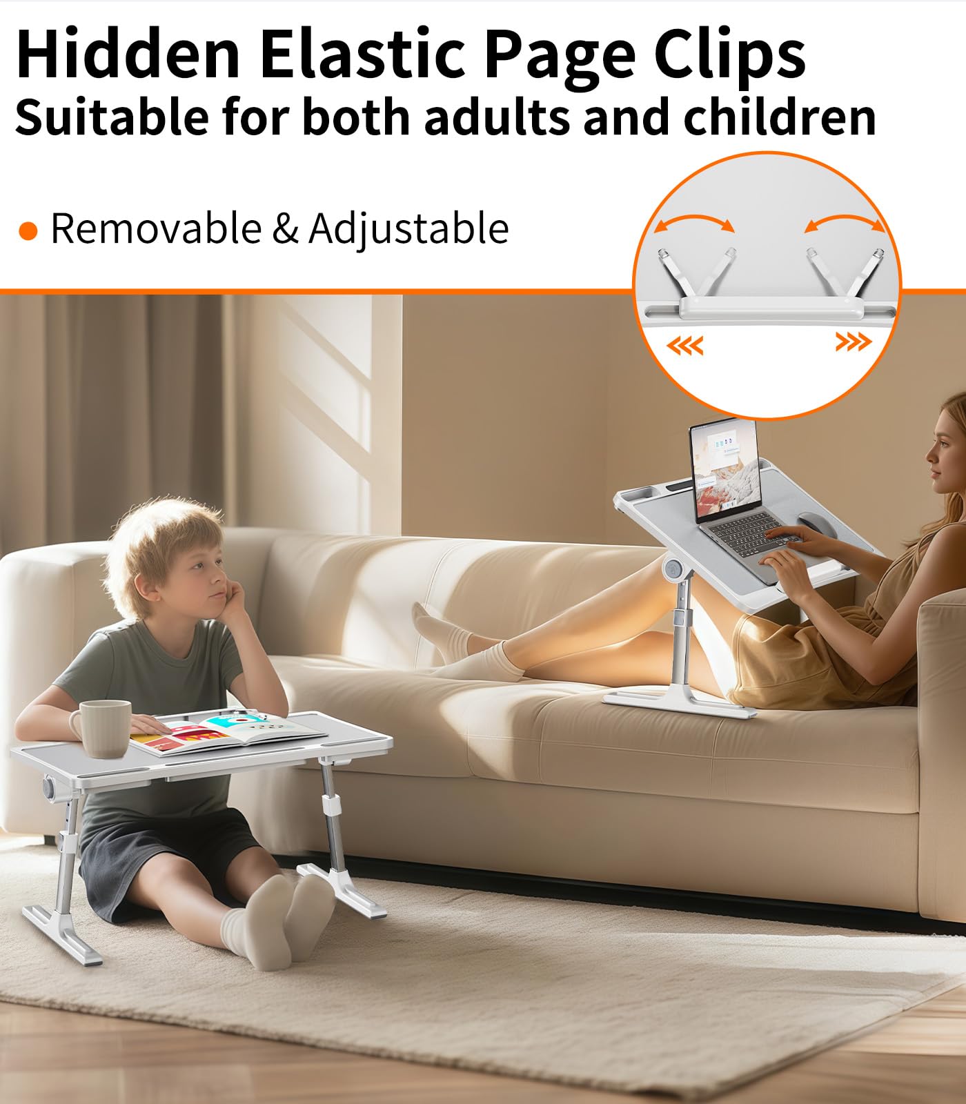 NIFBANG Laptop Desk for Bed,Portable Lap Desks Bed Tray,Adjustable Height Folding Couch Table with Bookstand,Car Rear Seat Sofa Floor Laptop Stand for Adults Kids Eating Breakfast,Writing,Reading