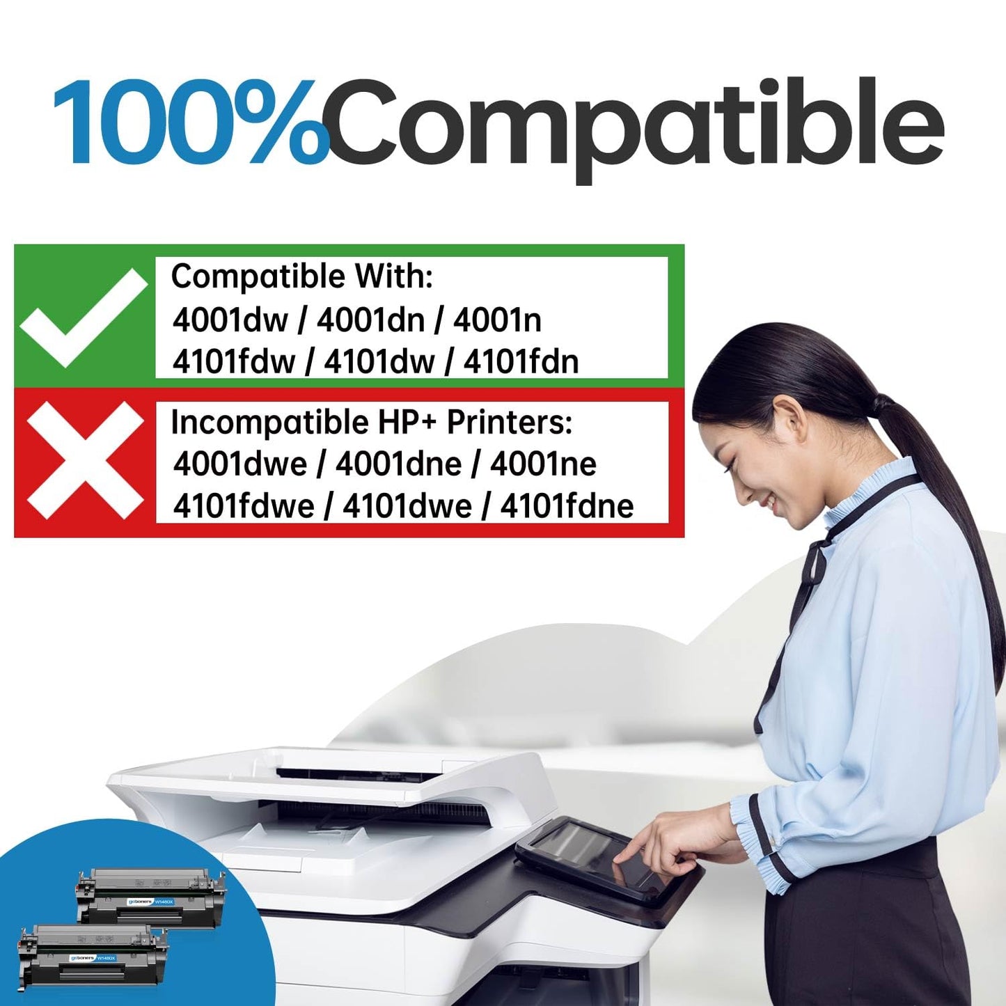 Gotoners 148X Compatible Toner for HP 148X W1480X 148A W1480A (with Chip) 9500 Pages Work with HP Laserjet Pro 4001dw 4001dn 4001n MFP 4101fdw 4101dw 4101fdn Printer Ink - 2-Pack