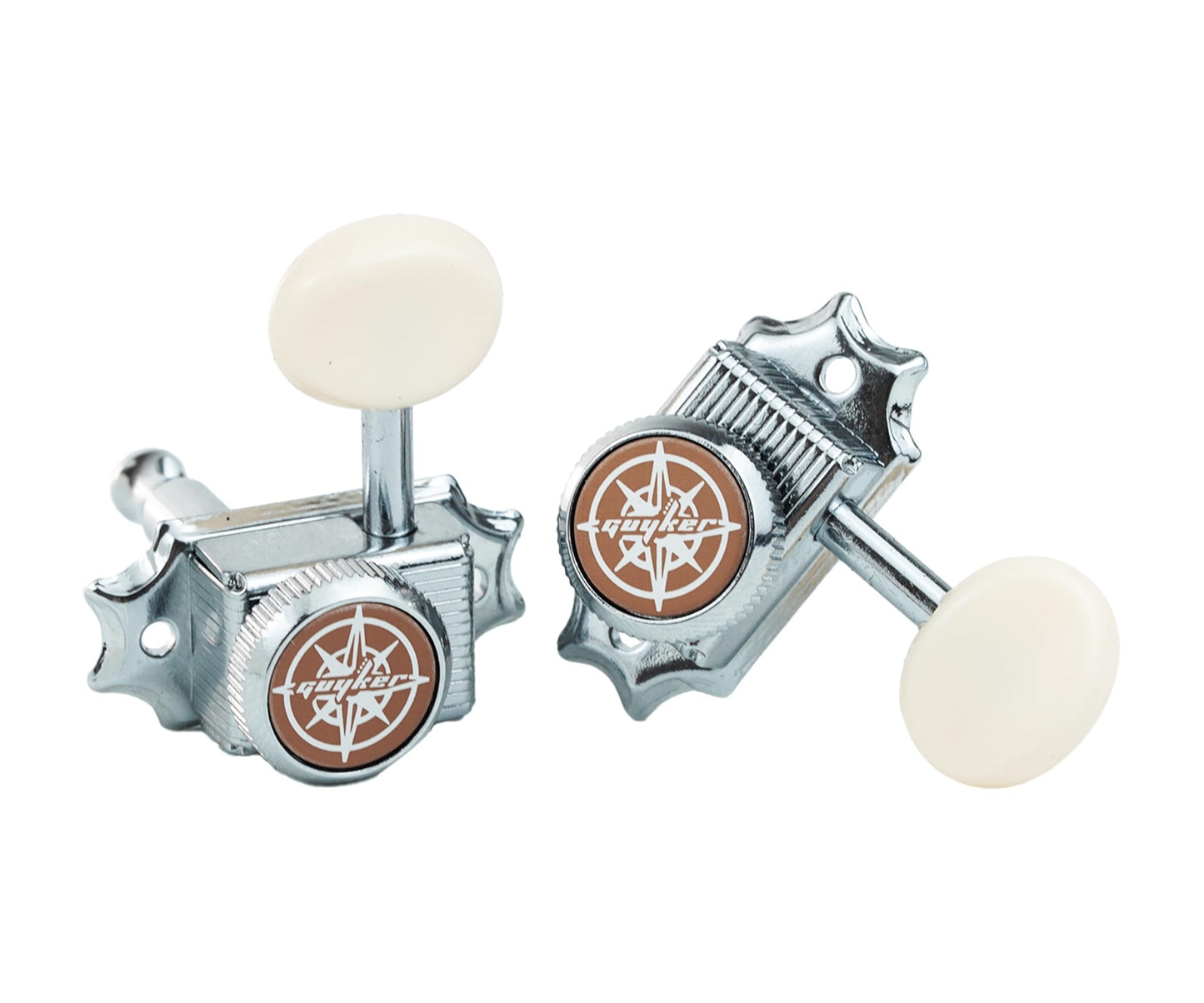Guyker Guitar Locking Tuners (3L + 3R Hand) - Vintage Deluxe Lock String Tuning Key Pegs Machine Heads Replacement Parts - Chrome, Cream Handle