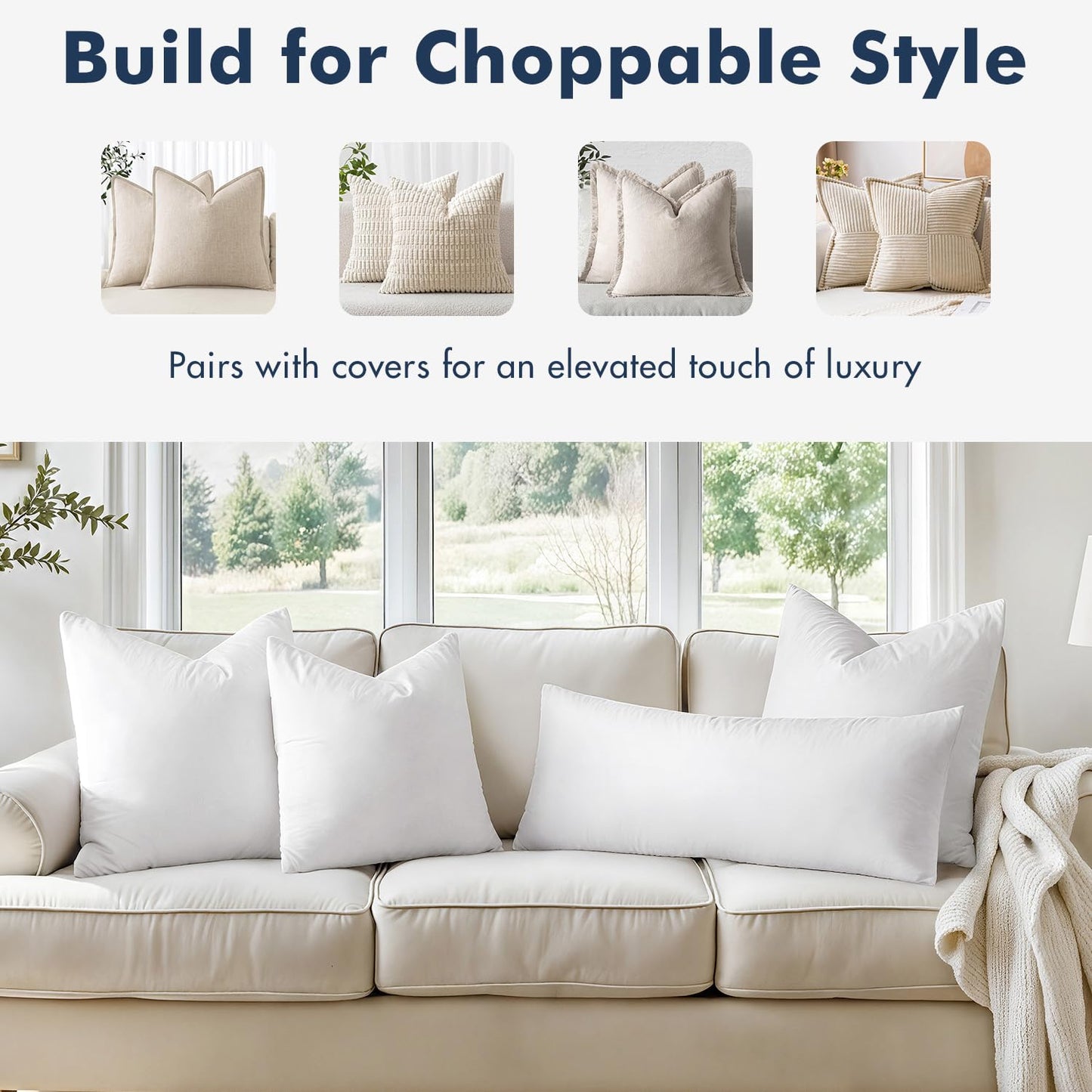 MIULEE 24x24 Euro Pillow Inserts, Pack of 2 Feather Throw Pillow Inserts, Decorative Fluffy Cotton Fabric for Living Room Sofa Bed