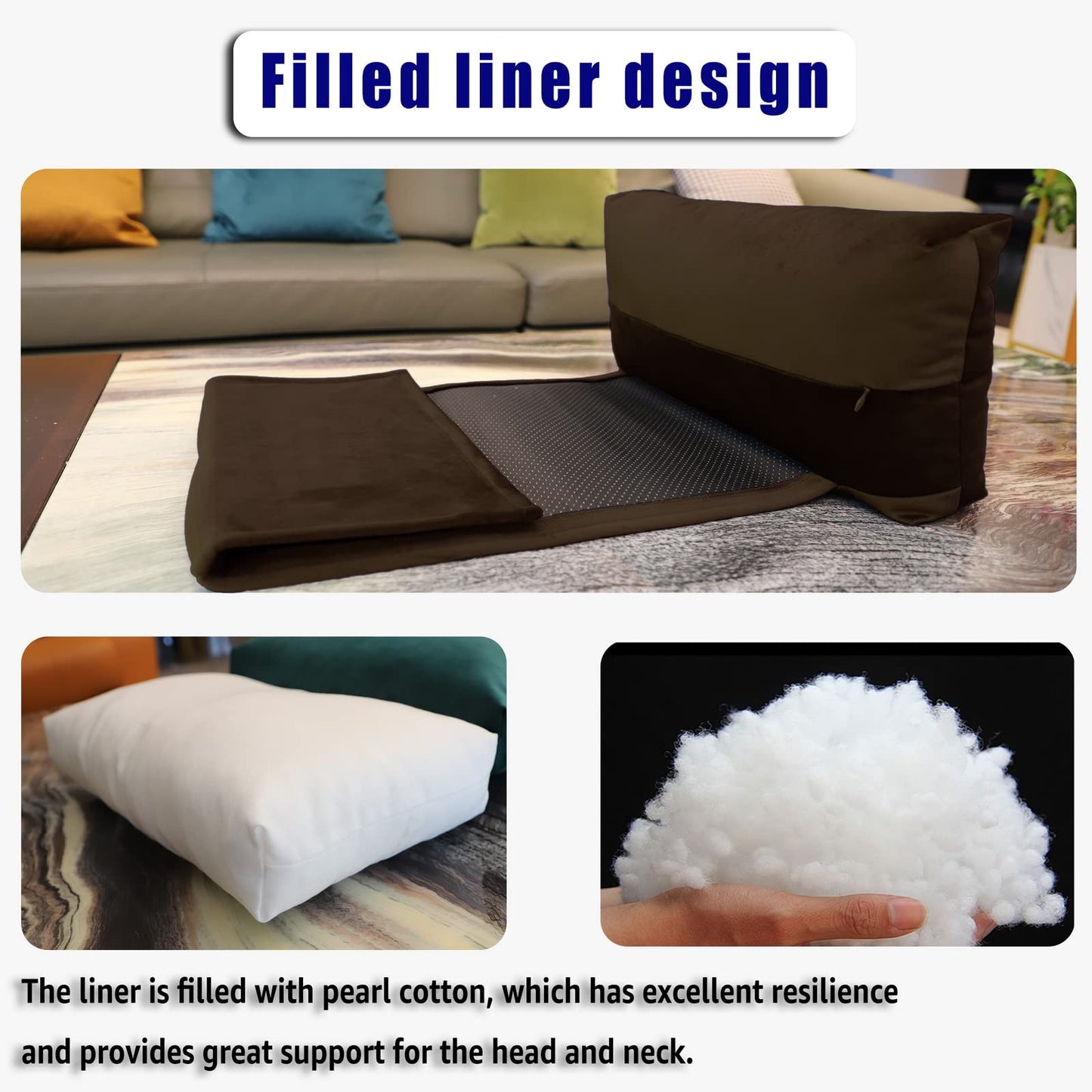 AmazeCov Headrest Pillow with Pearl Cotton Filling - Non-Slip Headrest Cushion for Recliners, Sofas and Loveseats (Chocolate)