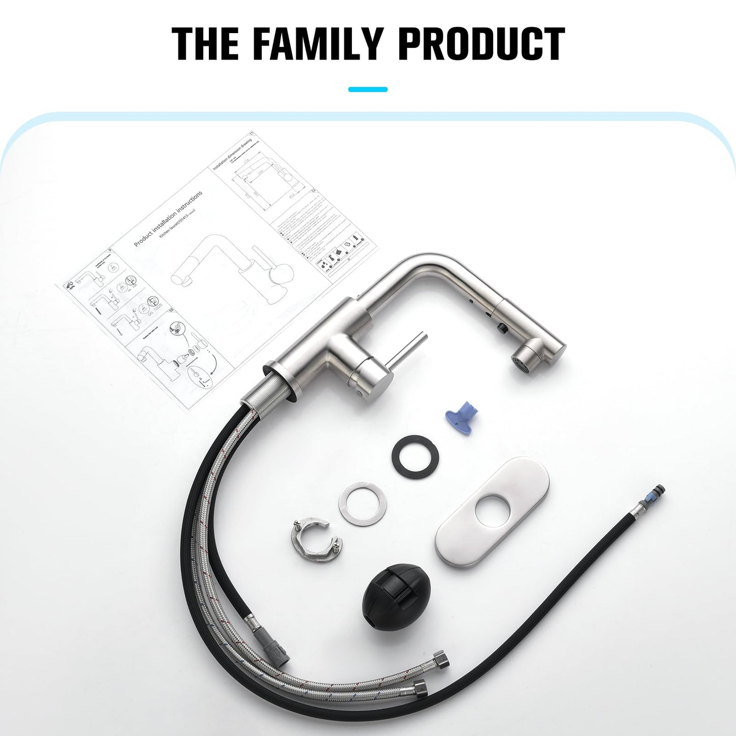 CREA Black Kitchen Faucet with Pull Out Sprayer, Pot Filler Faucet RV Prep Sink Outdoor Faucet Wet Bar Faucet, Single Handle Bar Sink Faucet with Deck Plate, Brushed Nickel