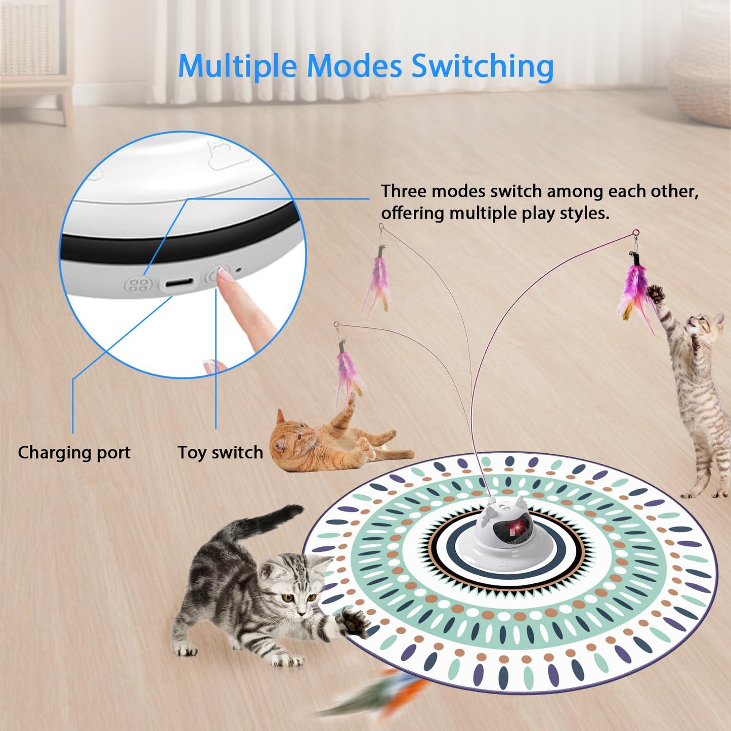 Breeffora Automatic Interactive Cat Toy, Cat Laser Pointer Toy with Random Trajectory, Hide and Seek Moving Feather, Rechargeable Electronic Teaser Wand for Bored Indoor Cats