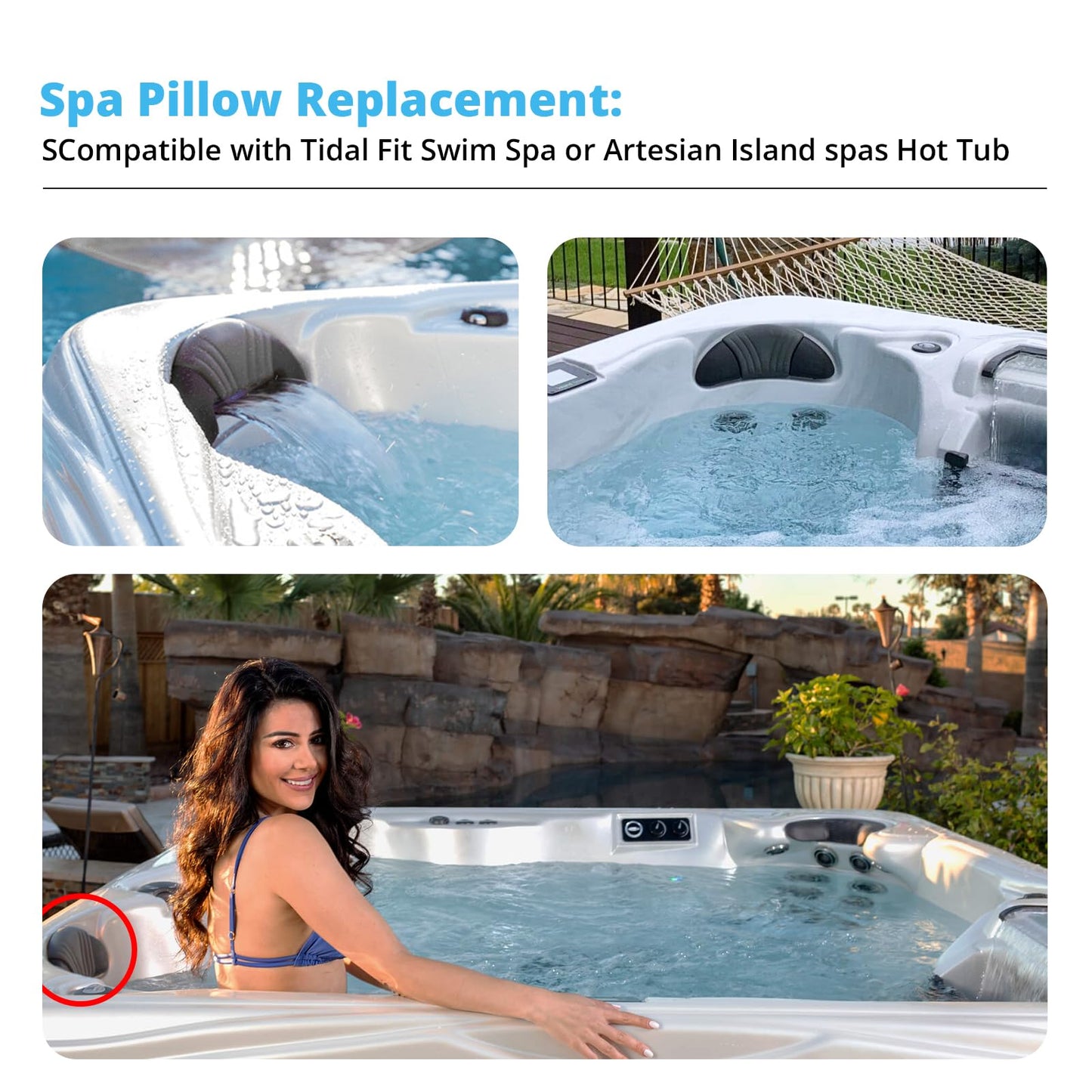 26-1303-85 Spa Pillow Replacement Head Rest Pillows Dark Grey Hot Tub Pillow Headrest Compatible with Artesian Island Spas Hot Tubs Isla Margarita Grand Bahama Grand Cayman Antigua Captiva (2Pack)