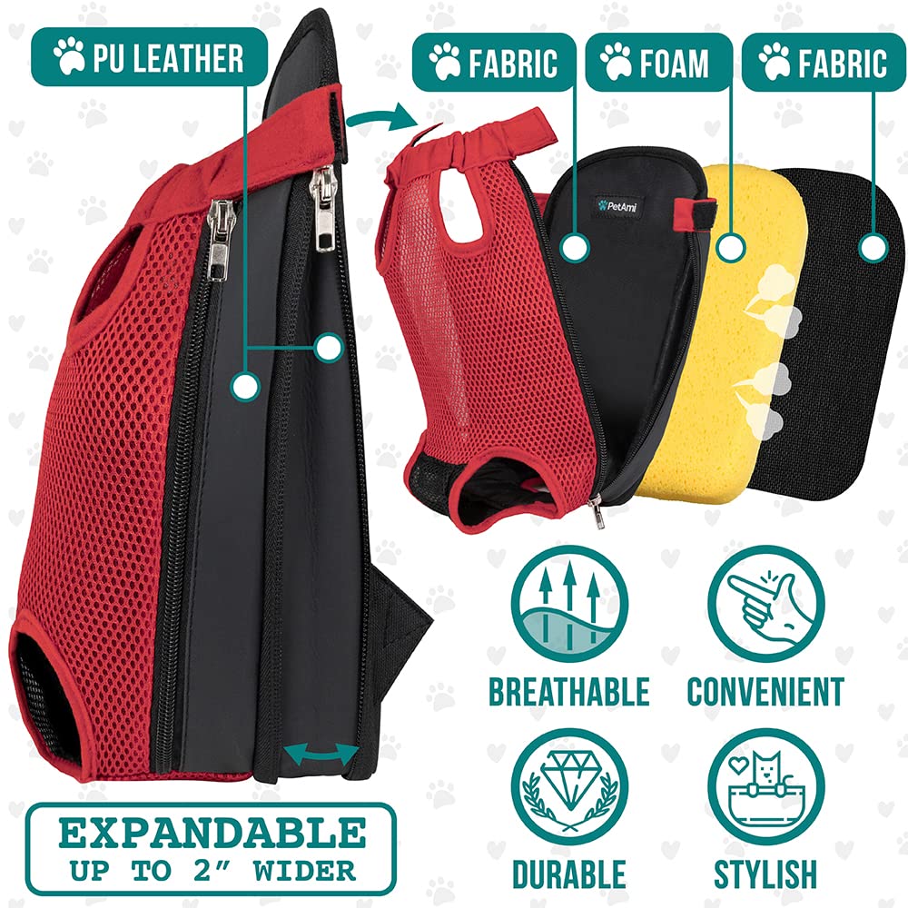 PetAmi Dog Carrier Backpack, Adjustable Dog Pet Cat Front Carrier Backpack | Ventilated Dog Chest Carrier for Hiking Camping Travel, Sling Bag for Small Medium Dog Cat Puppies, Small, 5-9 lbs, Red