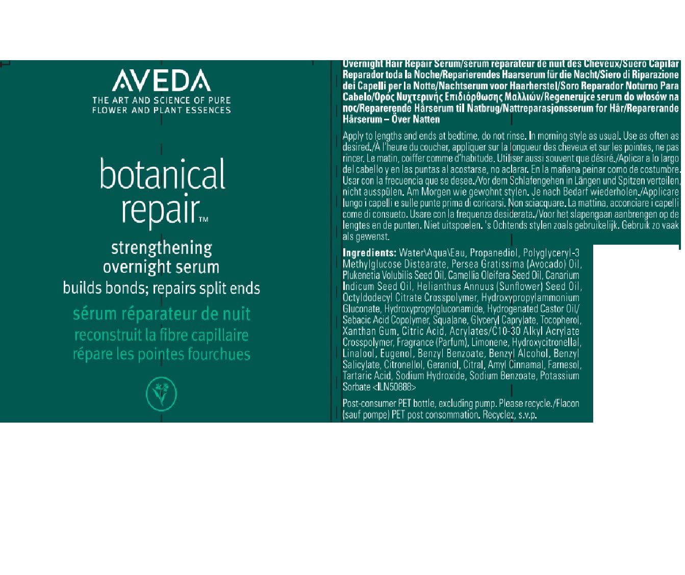 Aveda Botanical Repair Strengthening Overnight Serum | Bond-Building Serum | Reduces the Look of Split Ends | Repairs Damaged Hair | With Nangai Oil | 99% Naturally Derived*, 100ml