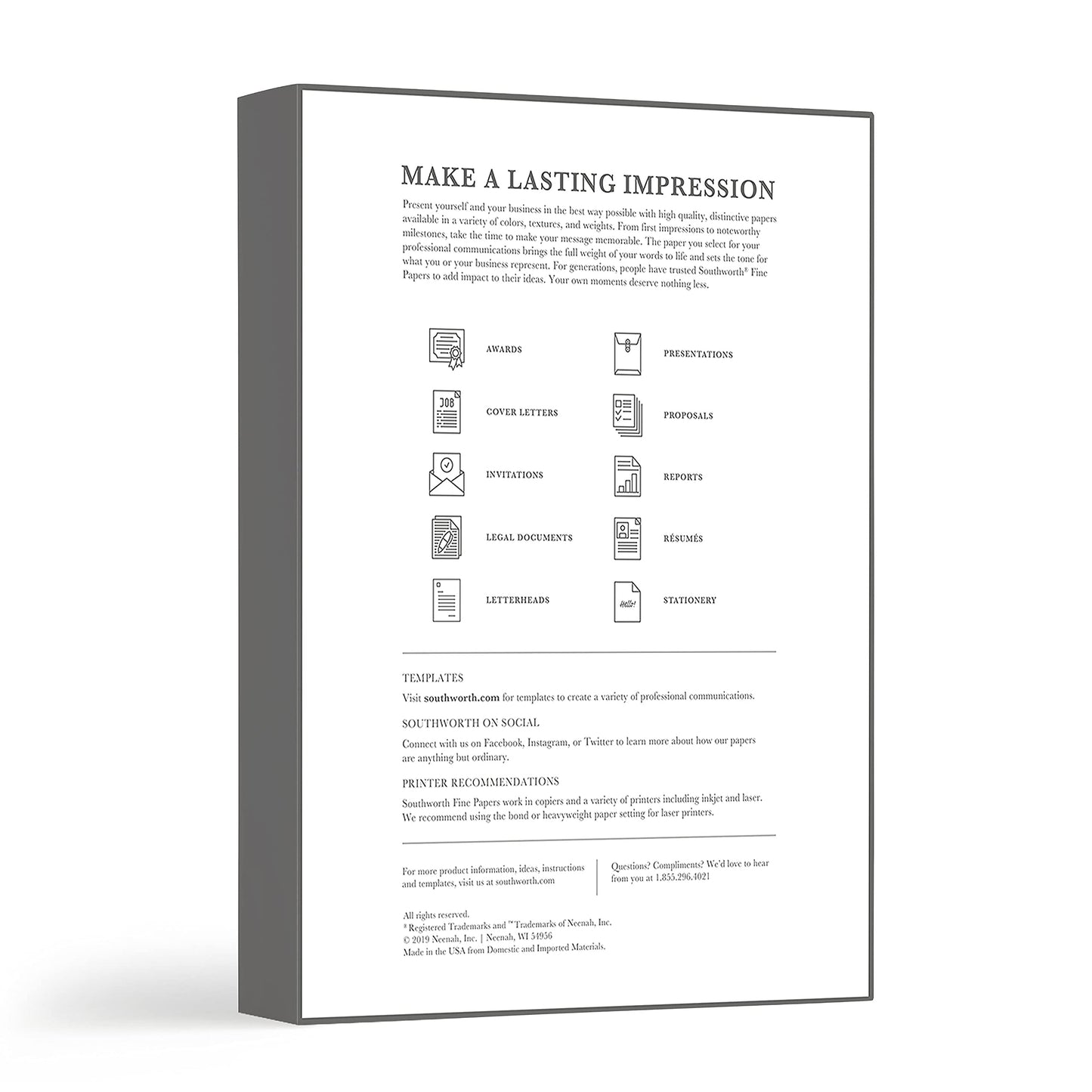 Southworth 25% Cotton Linen Business Paper, 8.5 x 11 Inches, 32 lb, White, 250 Sheets per Box (J558C)