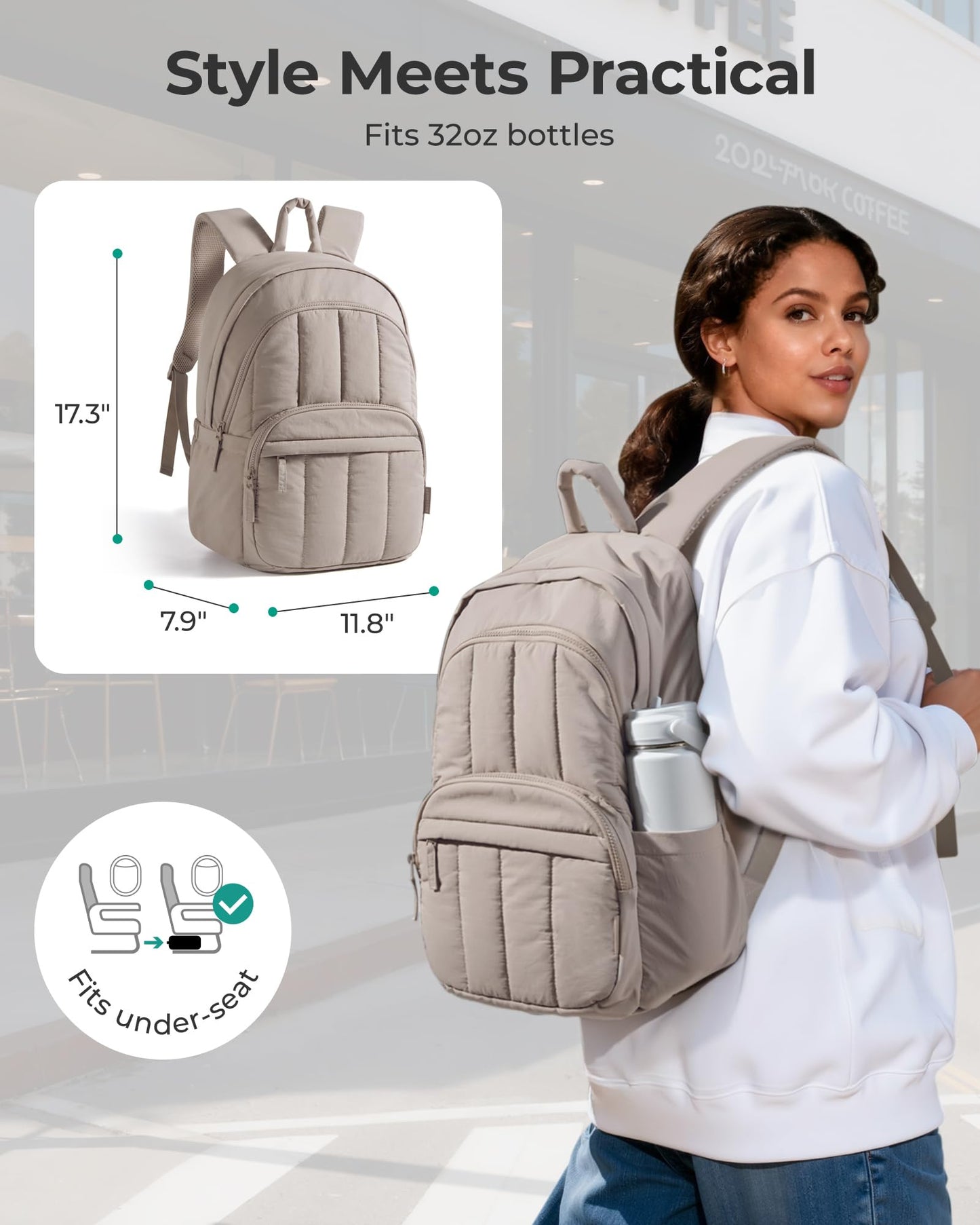 BAGSMART College Laptop Backpack,Cute Travel Backpack for Women,Quilted Computer Bookbag, 01-black, 15.6 Inch, Backpack for Women With Laptop Compartment