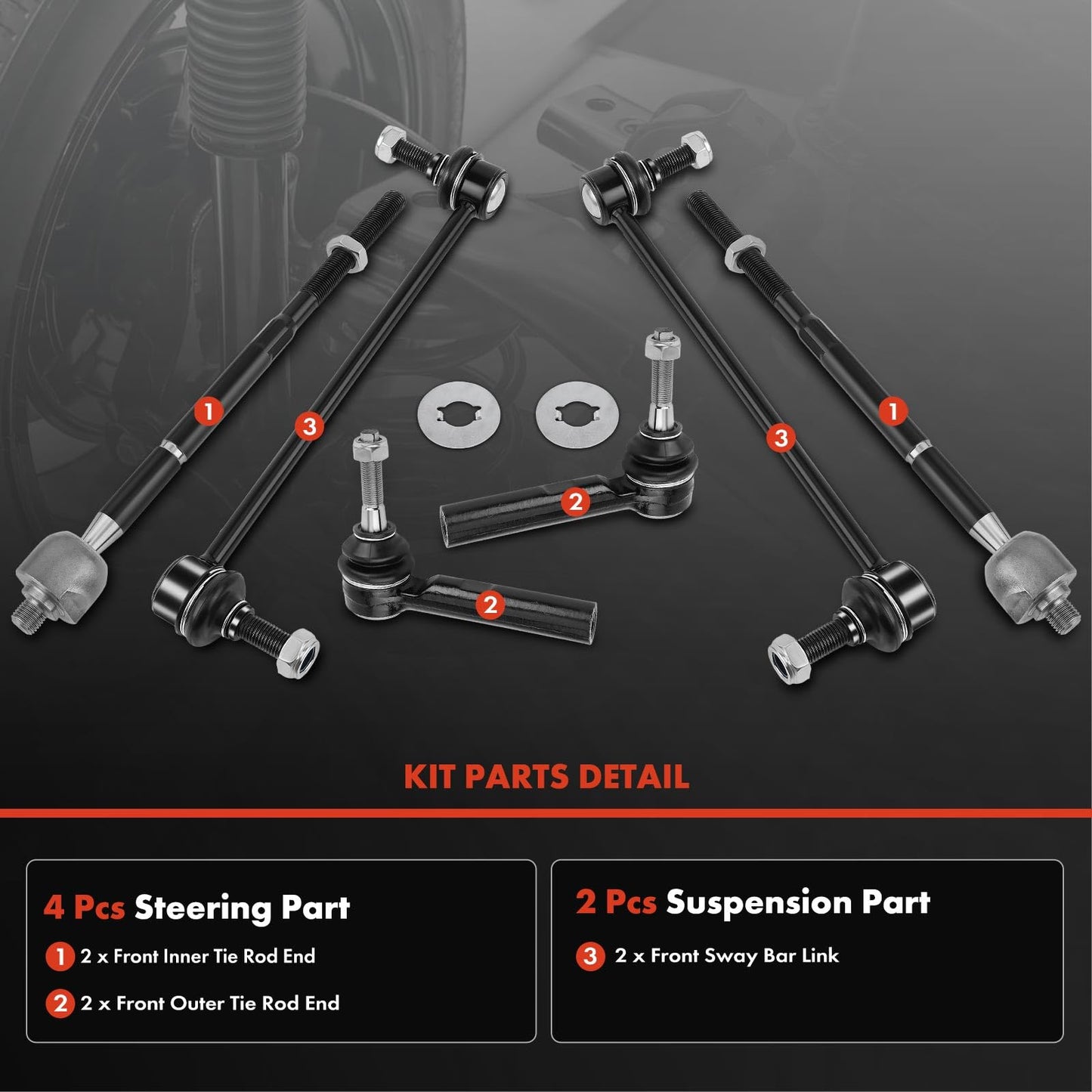 A-Premium Seft of 6, Front Sway Bar Link, Inner & Outer Tie Rod End, Compatible with Dodge Journey 2009-2018