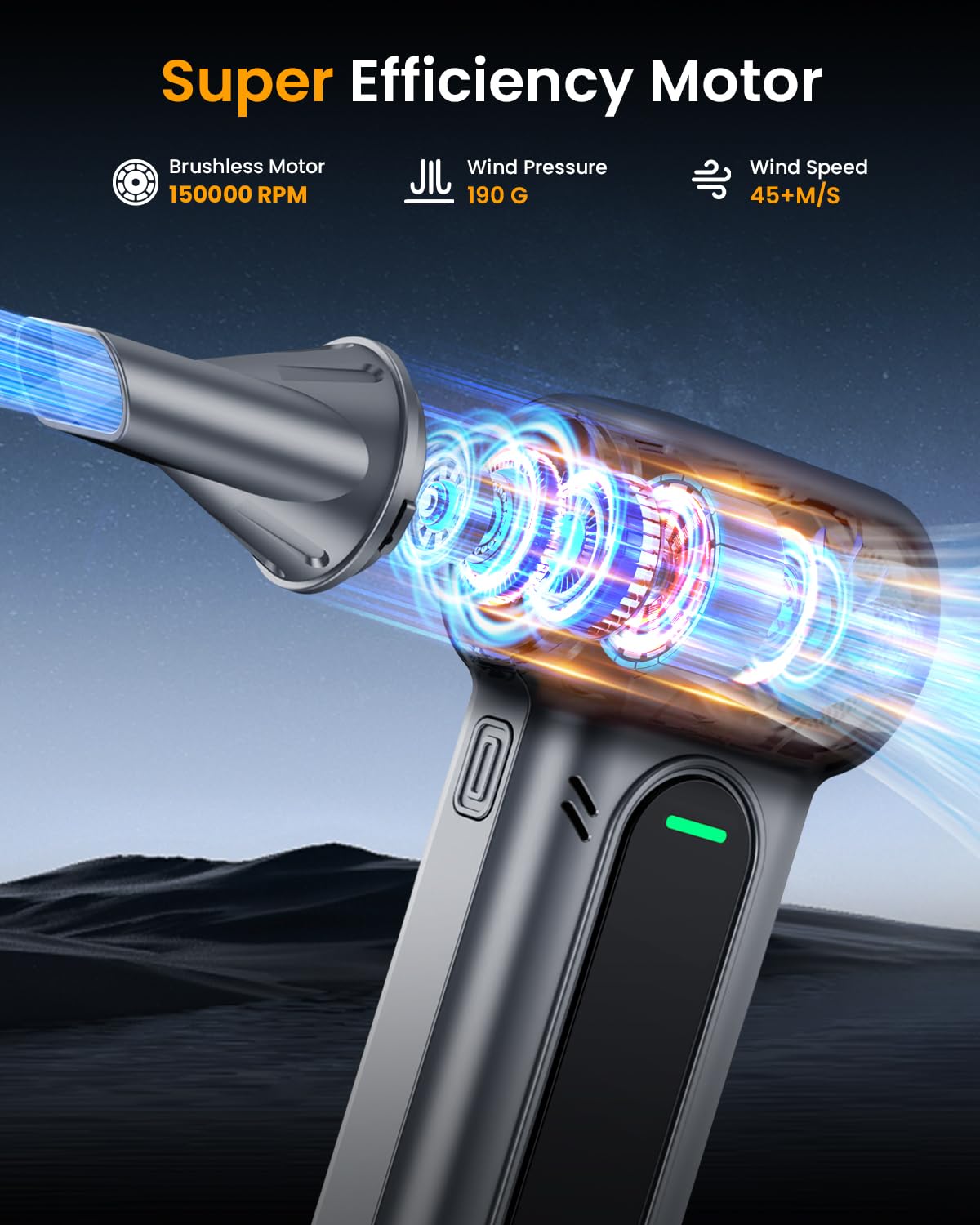 BANKKY Compressed Air Duster - 150,000RPM Turbo Jet Electric Air Duster, Rechargeable Cordless Mini Blower, 4-Speed LED Powerful Handheld Air Blower for Computer, Keyboard, Electronics & Car Cleaning