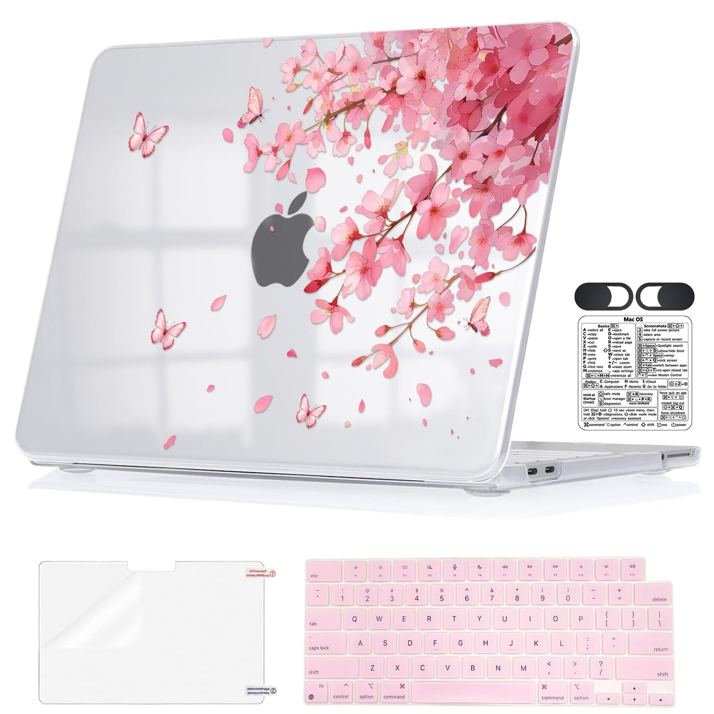 Seanai Pink Floral Lightweight Hard Case for 2026 MacBook Neo 13 Inch A18 Pro A3404, Slim Scratch-Proof Protective Cover with Keyboard Cover, Screen Protector, Shortcut Sticker & Webcam Privacy Cover