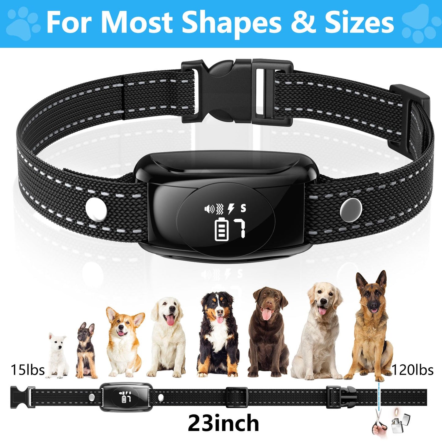 Bark Collar, Dog Training Collar with Remote, Barking Collar with 4 Modes 7 Sensitivity & 5 Sounds, IPX7 Waterproof Bark Collar for Large Medium Dog 15-120LBS