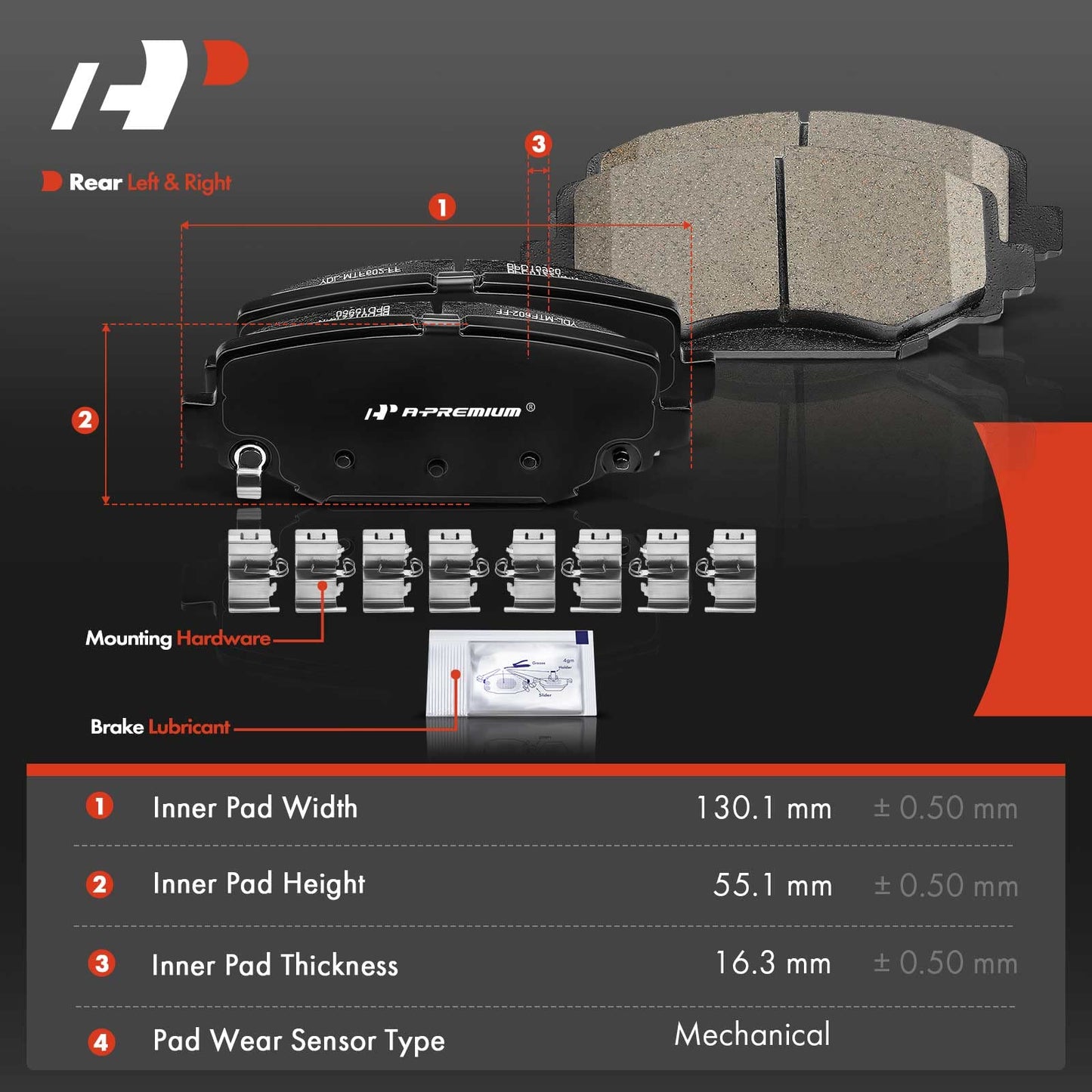 A-Premium Rear Ceramic Disc Brake Pads Set Compatible with Select Chrysler, Dodge, Ram and Volkswagen Models - Town & Country 2012-2016, Grand Caravan, Journey 2012-2020, C/V 2012-2015, Routan