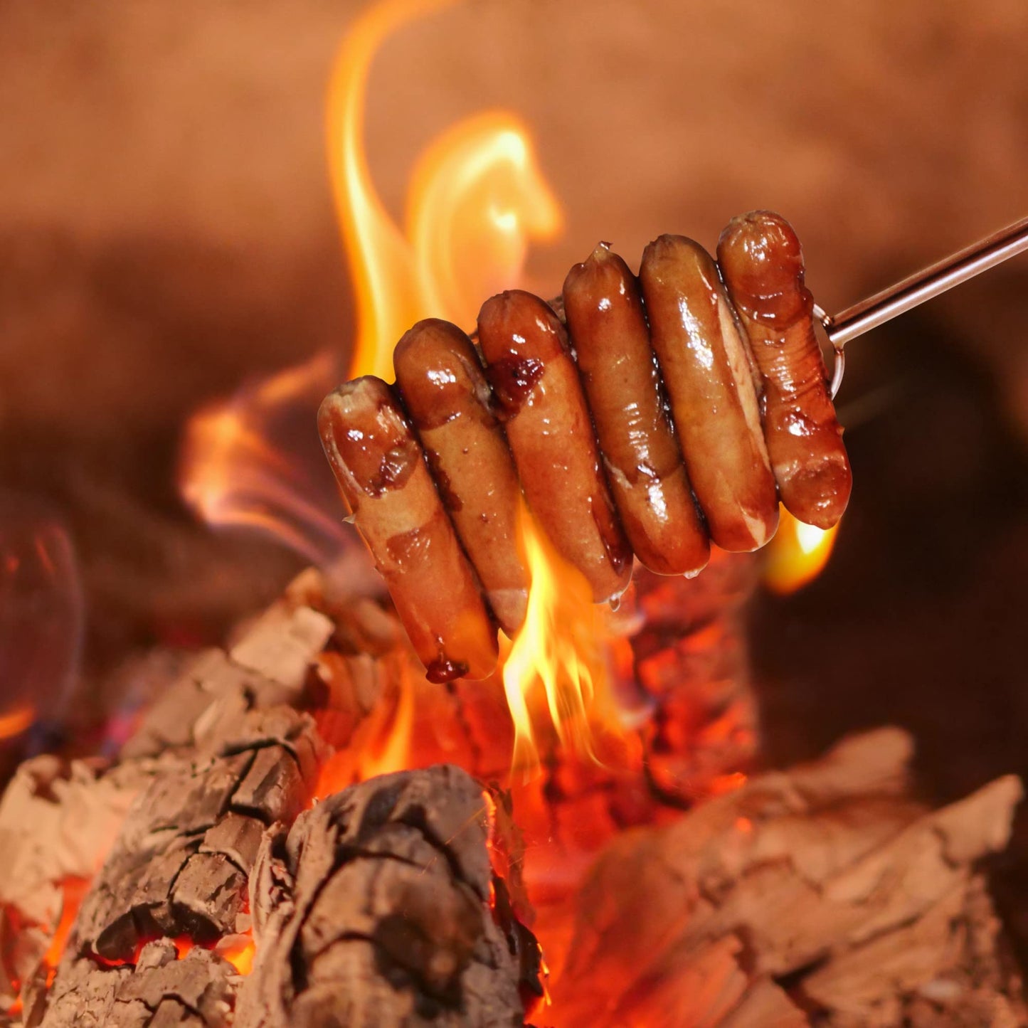 RAOMEIDE 32" Heavy Duty Hot Dog Roasting Sticks for Campfire, Smores Sticks for Fire Pit Long, Marshmallows Skewers (4 Pack)