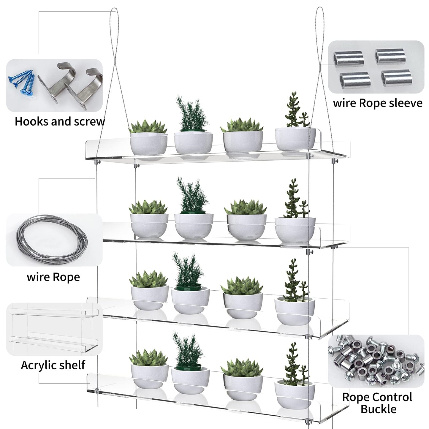 Clear Hanging Window Plant Shelves,Indoor Windows Wall Hanging Plant Stand Flower Display,Flower Pot Organizer Storage for Window Grow Herbs,Microgreens,Succulents,Flower