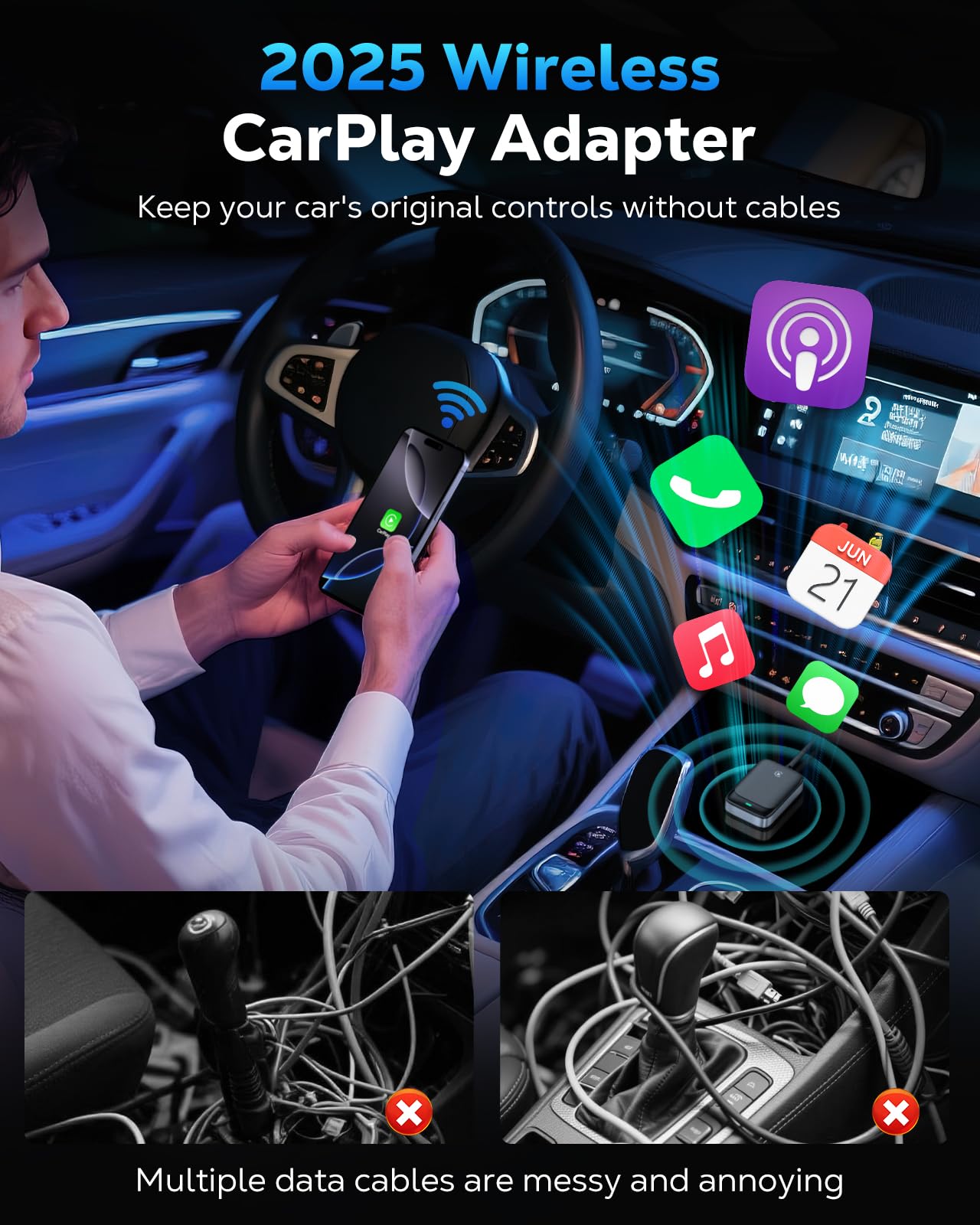 MoKo Wireless CarPlay Adapter for iPhone 2025, Converts Wired Car Play to Wireless Dongle, Plug and Play Fast Response Bluetooth CarPlay Adaptor for iPhone iOS 10+ and Cars with Built-in Car Play