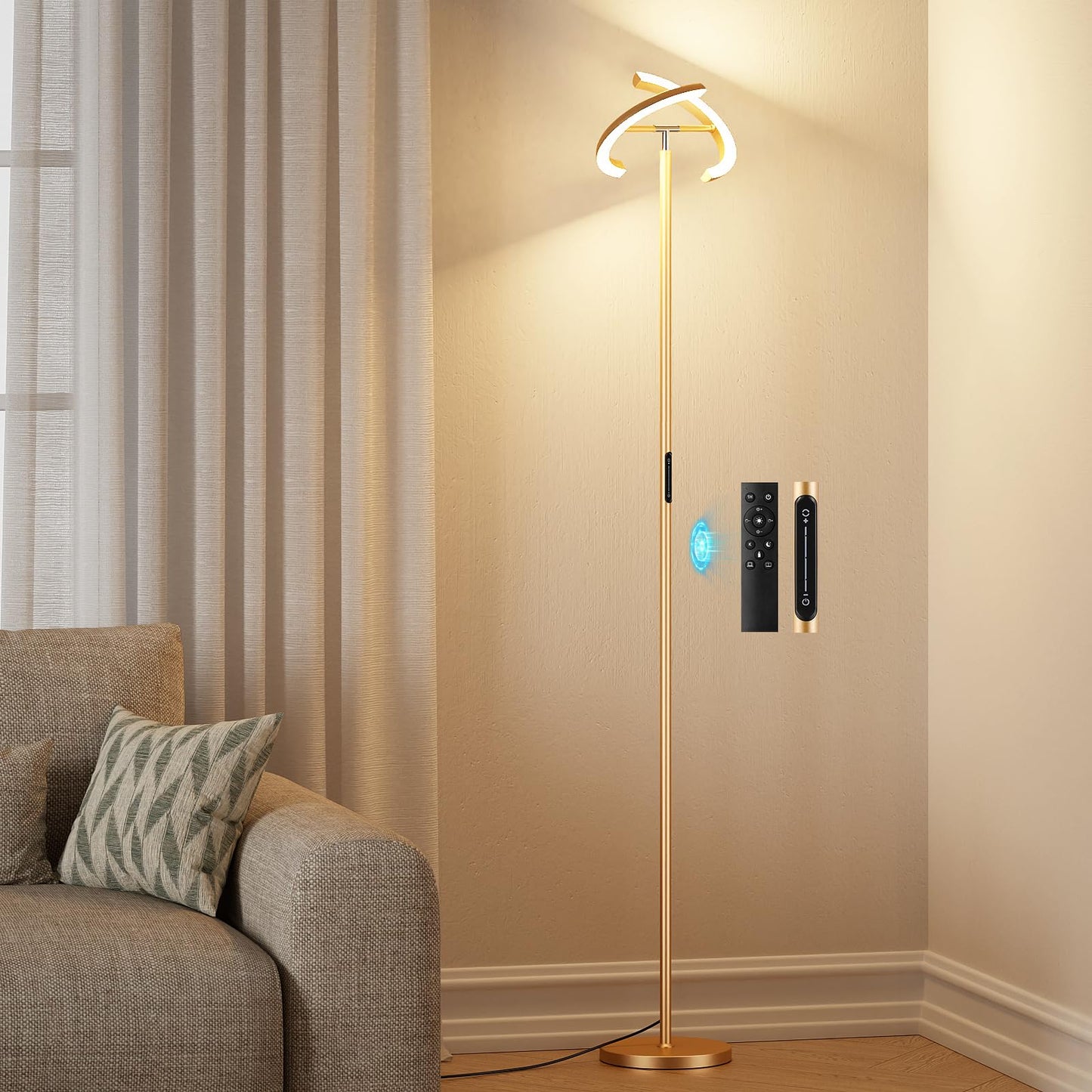 Ambimall Torchiere Floor Lamp, 2400LM LED Floor Lamp with Touch an d Remote Control, 70" Tall Standing Lamp with Stepless Dimmable and 3000K-5000K Color, Separately Rotatable Design(Gold)